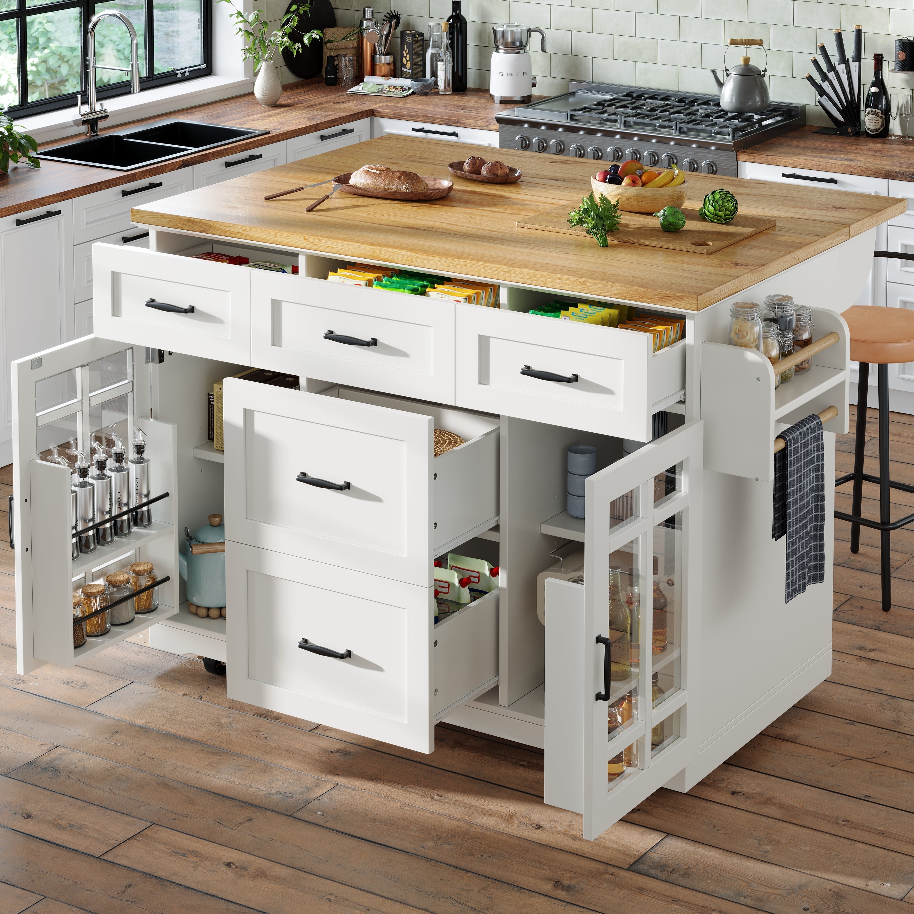 Logidon Keukeneiland Wit Houten Blad 140x40x95 cm Met Wielen