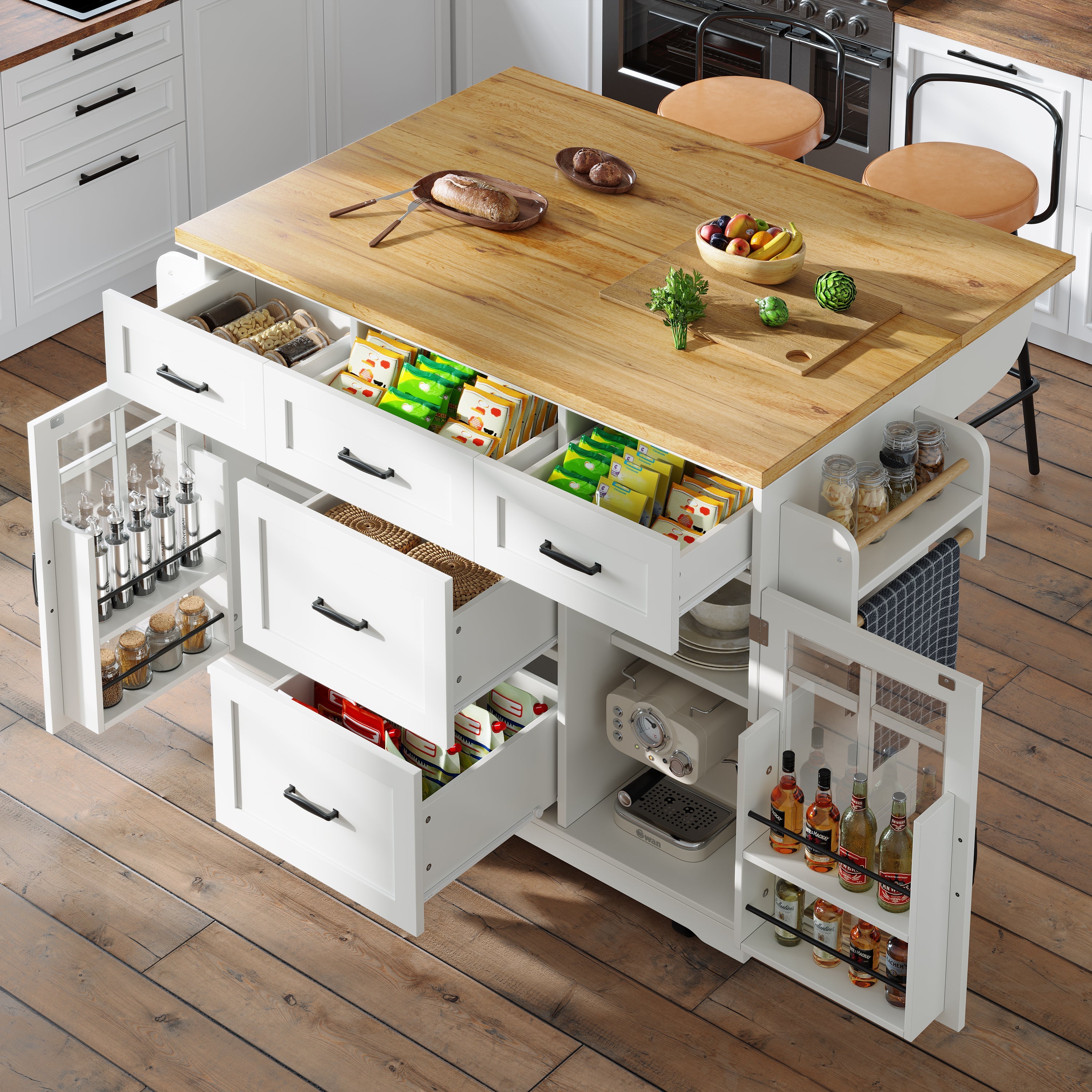 Logidon Keukeneiland Wit Houten Blad 140x40x95 cm Met Wielen