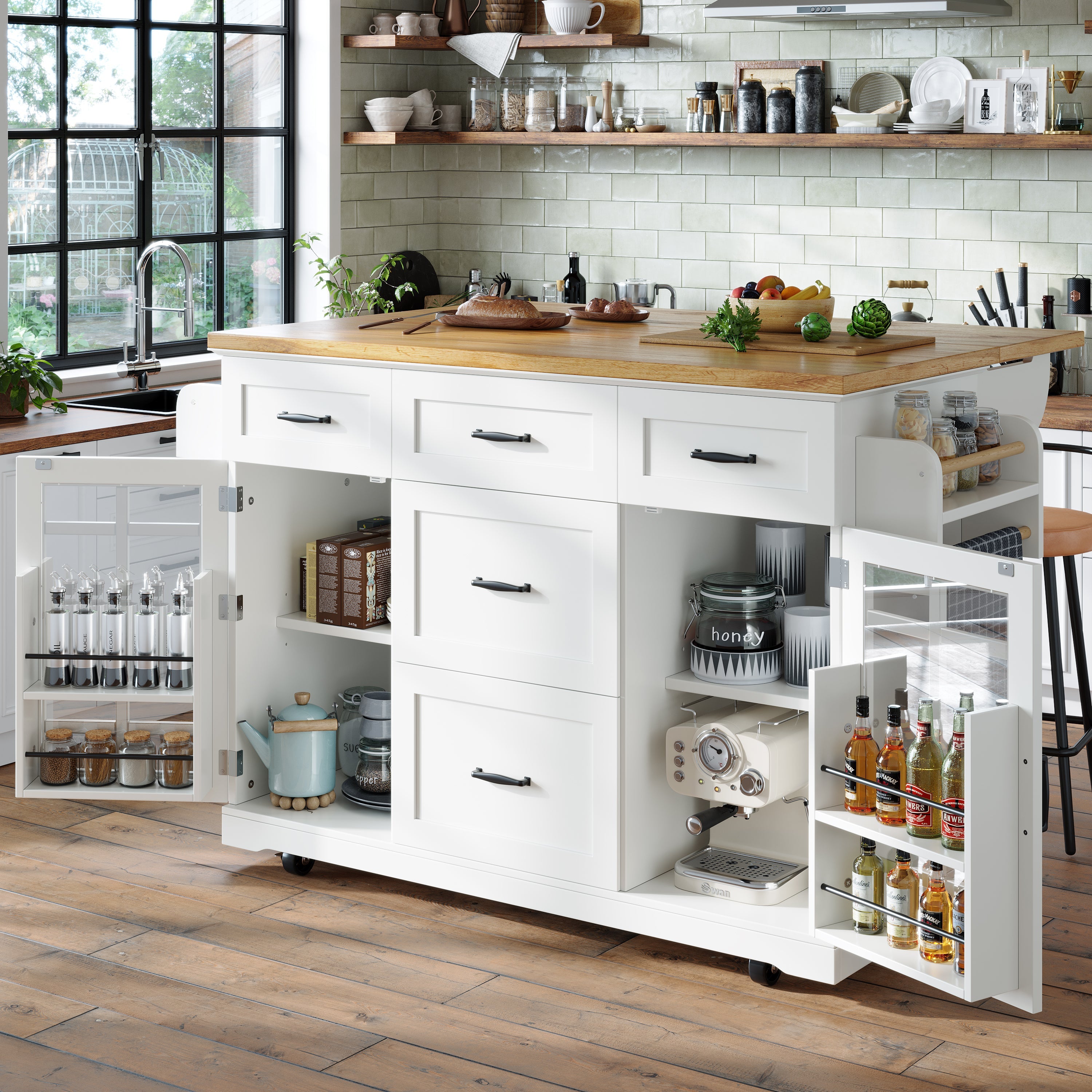 Logidon Keukeneiland Wit Houten Blad 140x40x95 cm Met Wielen