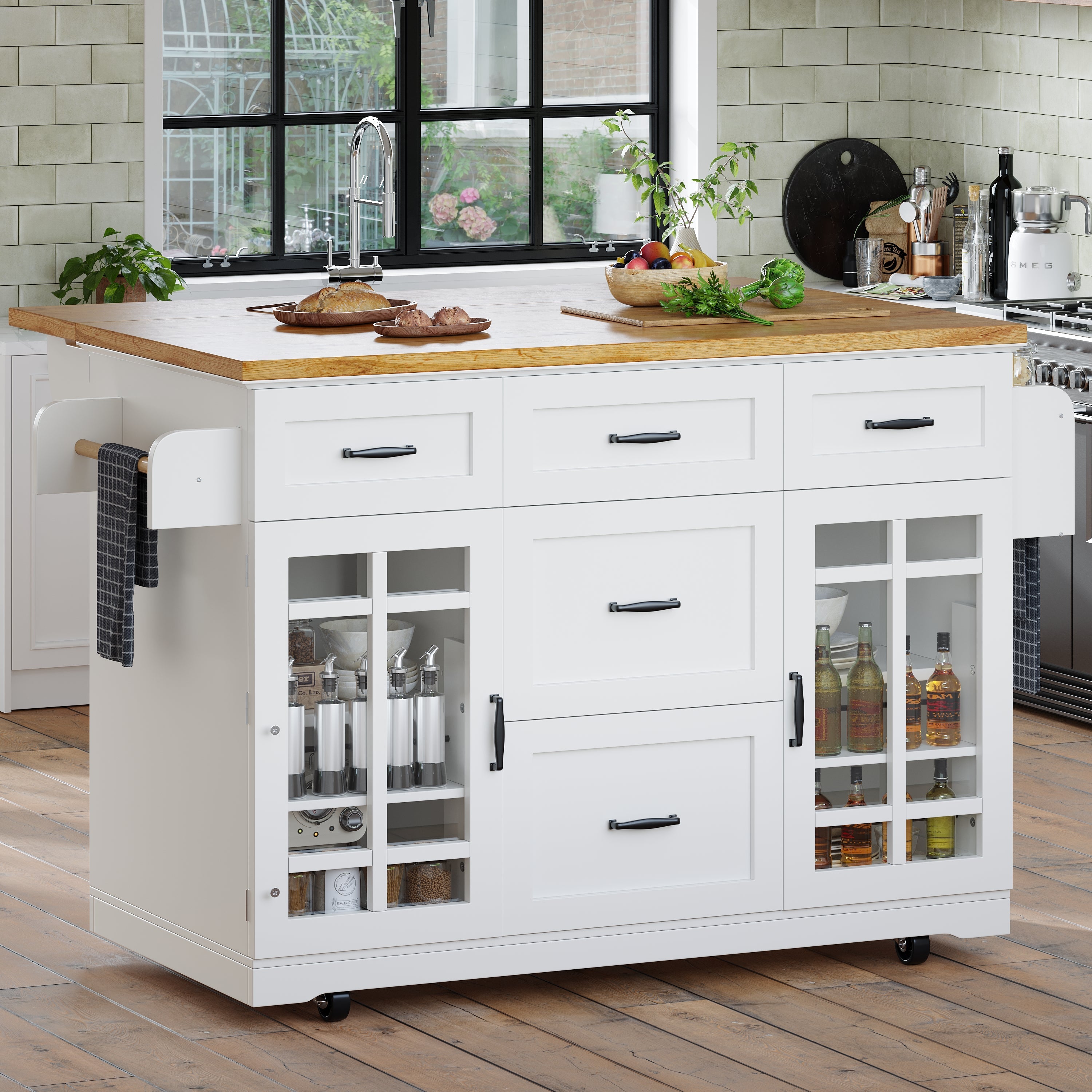 Logidon Keukeneiland Wit Houten Blad 140x40x95 cm Met Wielen