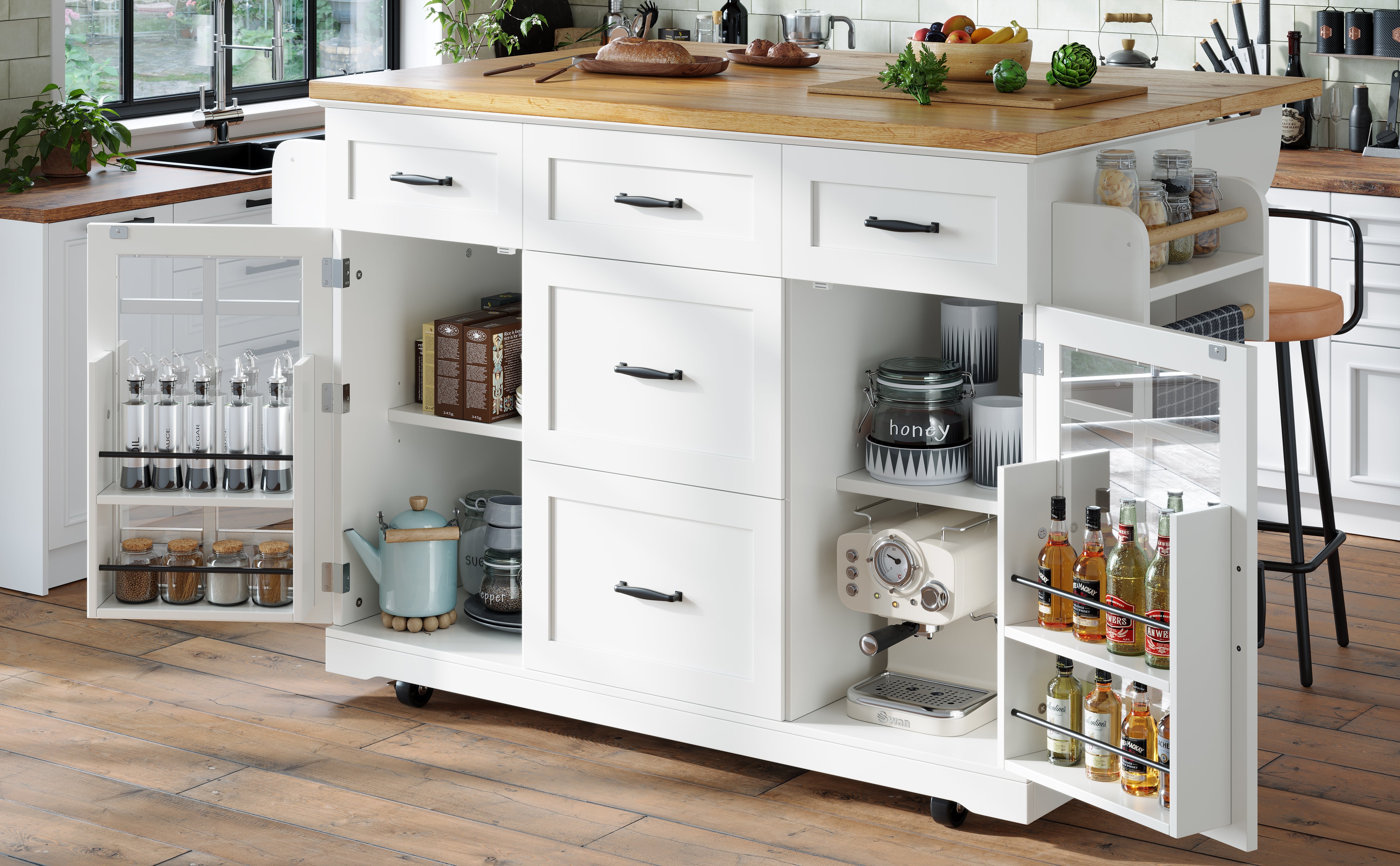 Logidon Keukeneiland Wit Houten Blad 140x40x95 cm Met Wielen