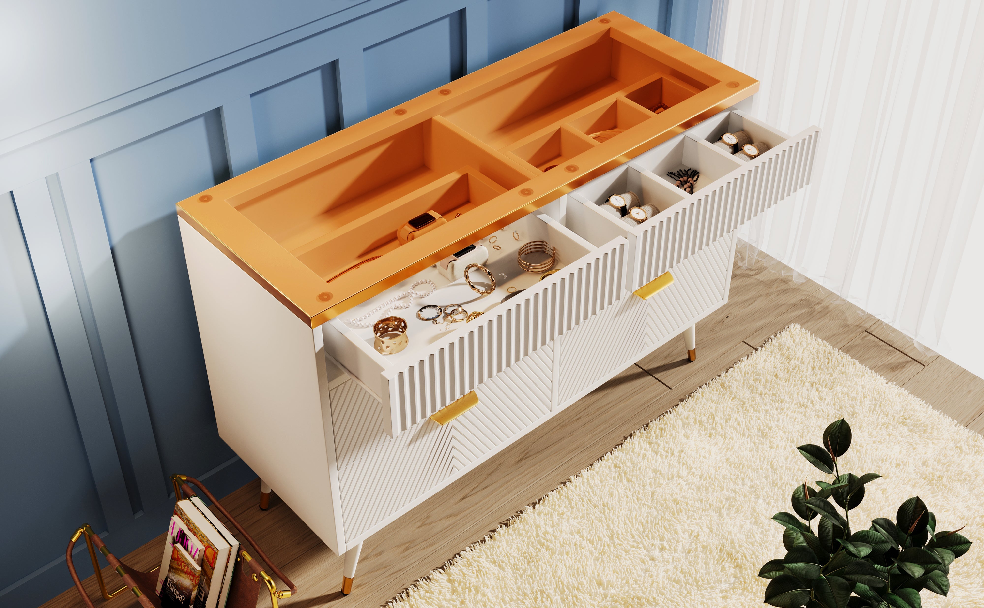 Logidon ladekast amber glazen dressoir 6 lades 120x40x76 wit
