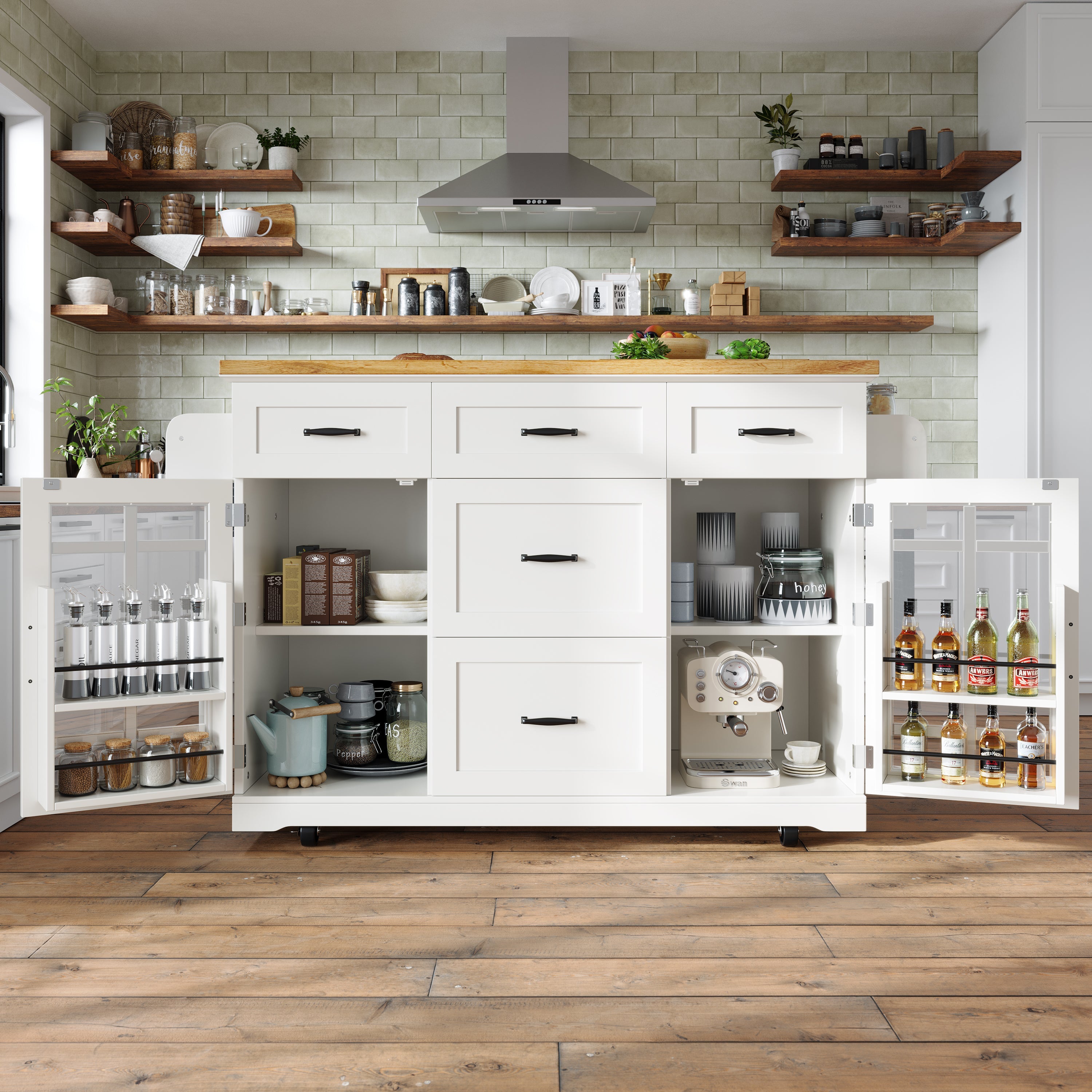 Logidon Keukeneiland Wit Houten Blad 140x40x95 cm Met Wielen