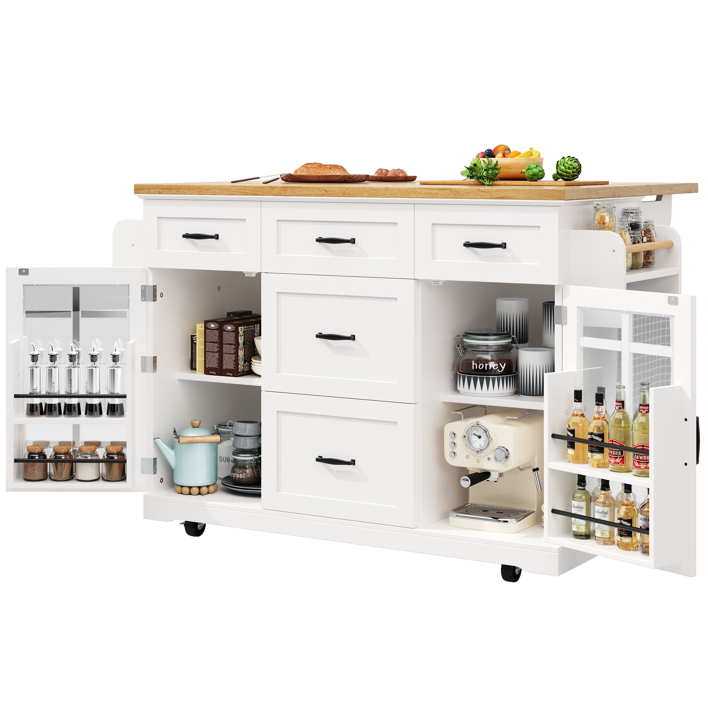 Logidon Keukeneiland Wit Houten Blad 140x40x95 cm Met Wielen