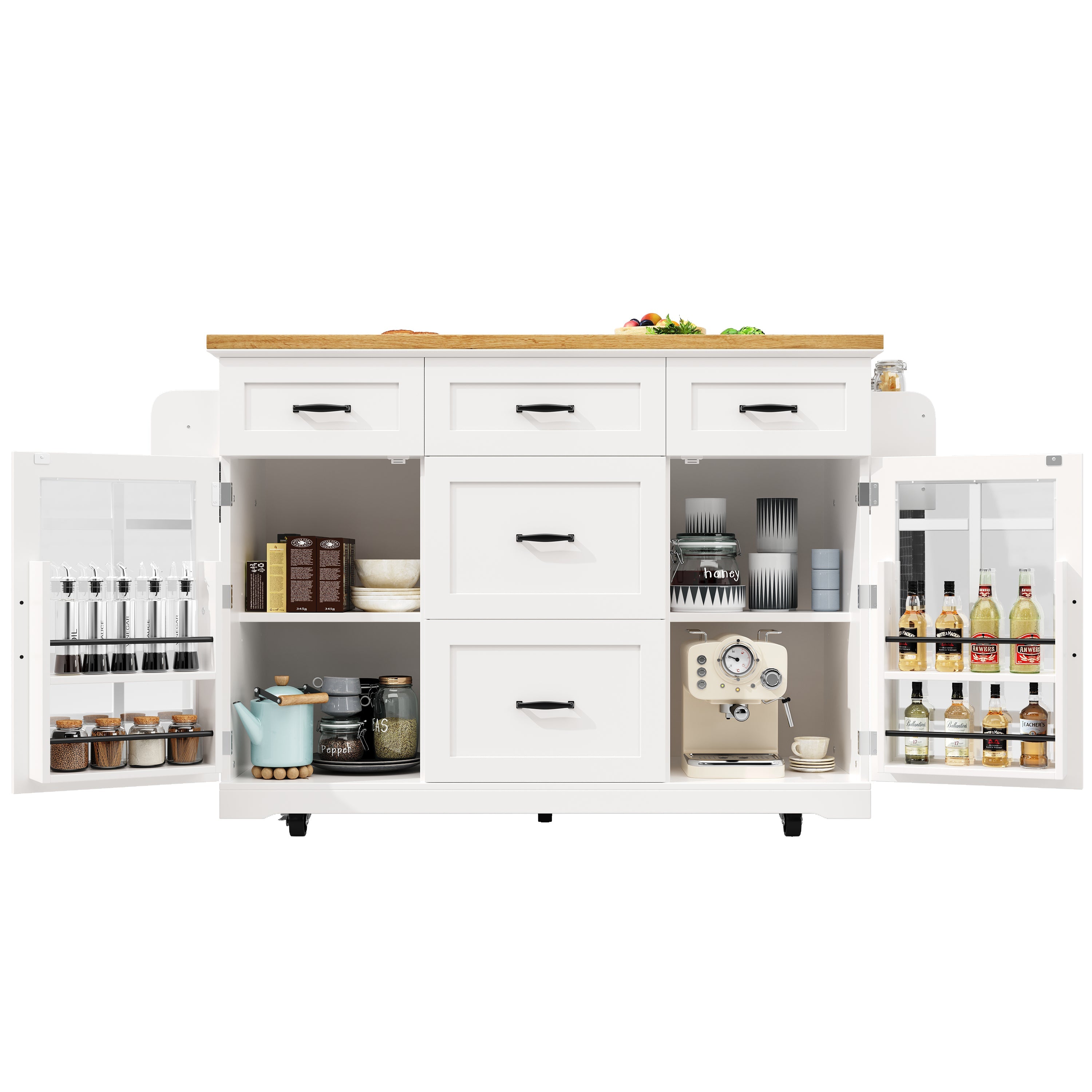 Logidon Keukeneiland Wit Houten Blad 140x40x95 cm Met Wielen