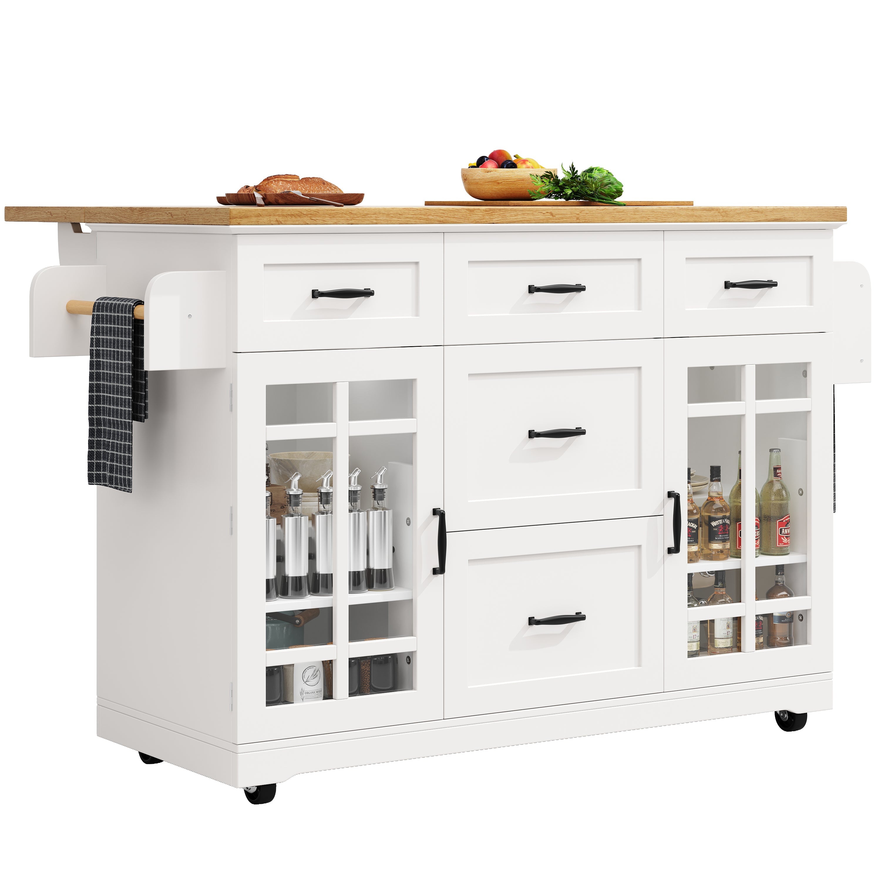 Logidon Keukeneiland Wit Houten Blad 140x40x95 cm Met Wielen