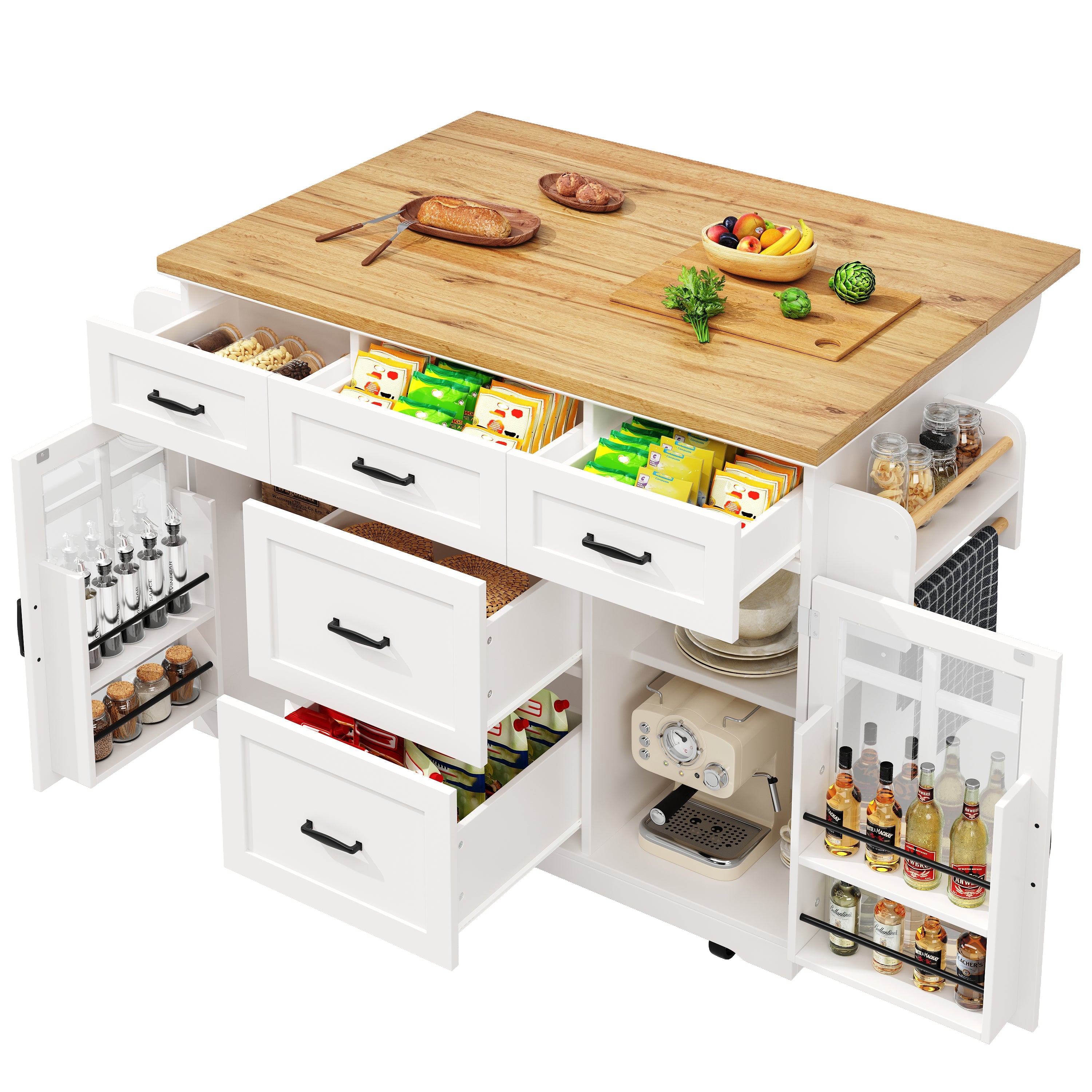 Logidon Keukeneiland Wit Houten Blad 140x40x95 cm Met Wielen