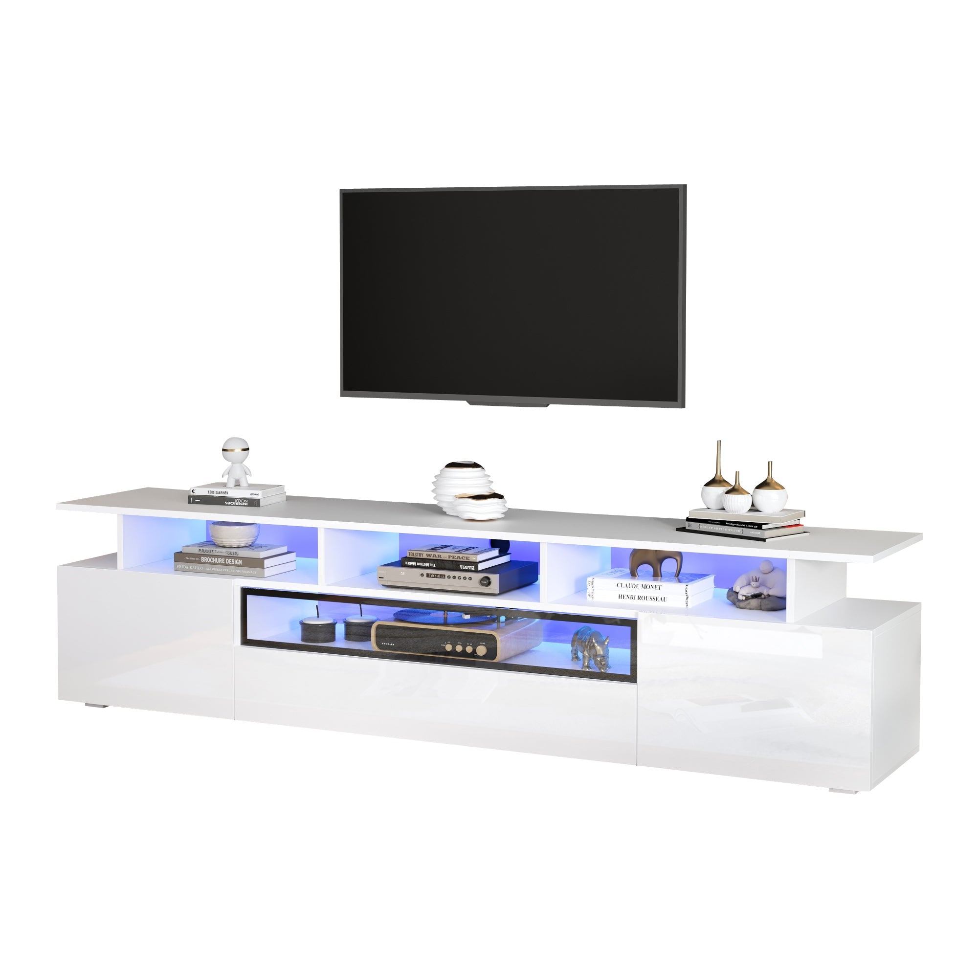 Logidon TV-meubel wit 180x38x45 cm met LED-verlichting 2 deuren 1 lade