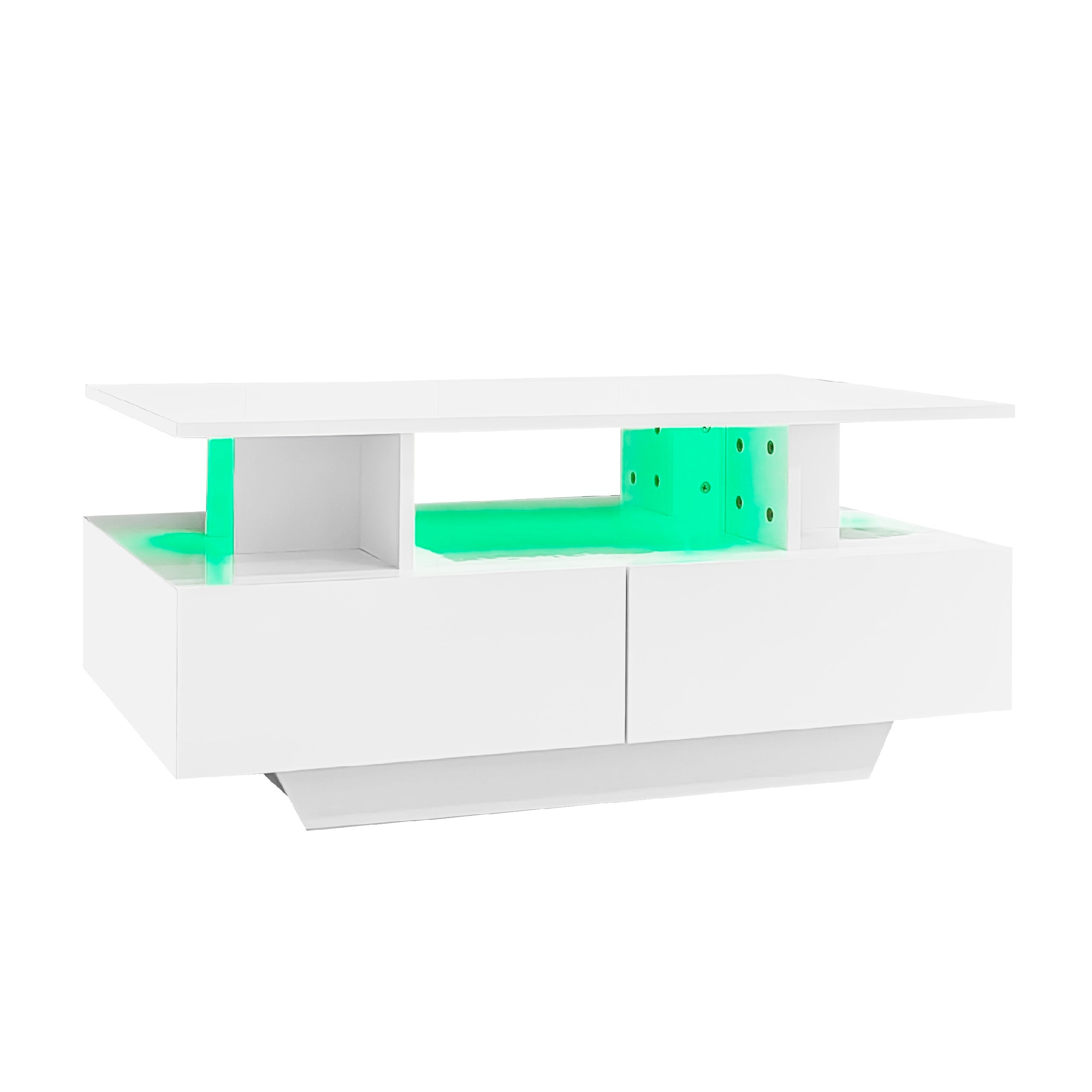 Logidon hoogglans salontafel LED, 2 lades, 90x55x41 cm wit