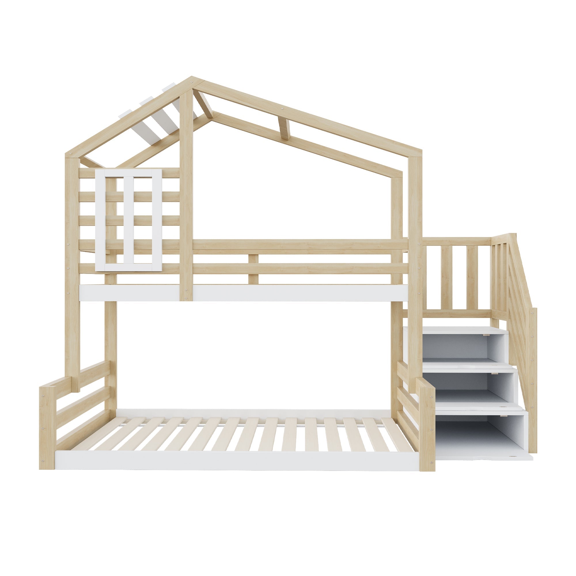Logidon stapelbed 90x200 cm natuurlijk grenenhouten raamrailing