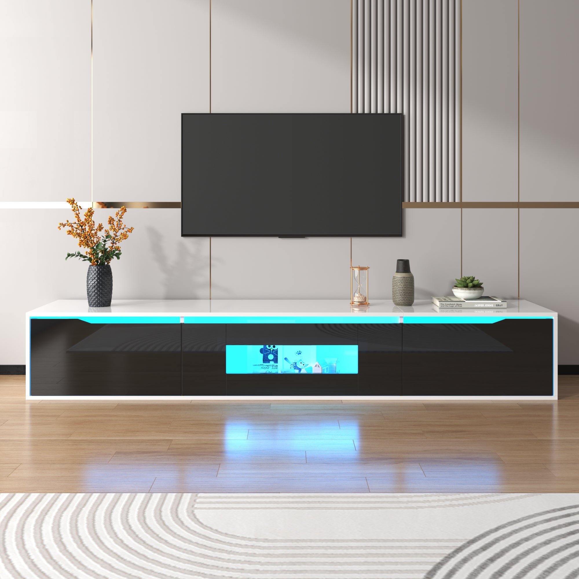 Logidon hoogglans TV-meubel wit met kleurwisselende LED 180 x 35 x 30 cm