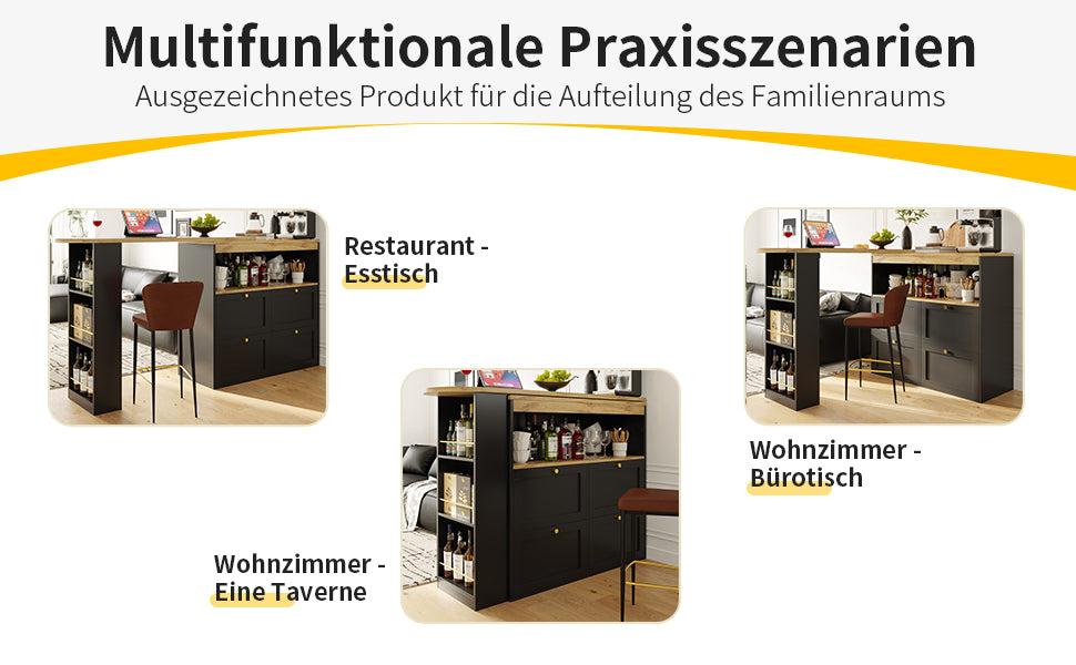 Logidon 360 graden draaibare eetbar zwart 138 cm - 4 lades