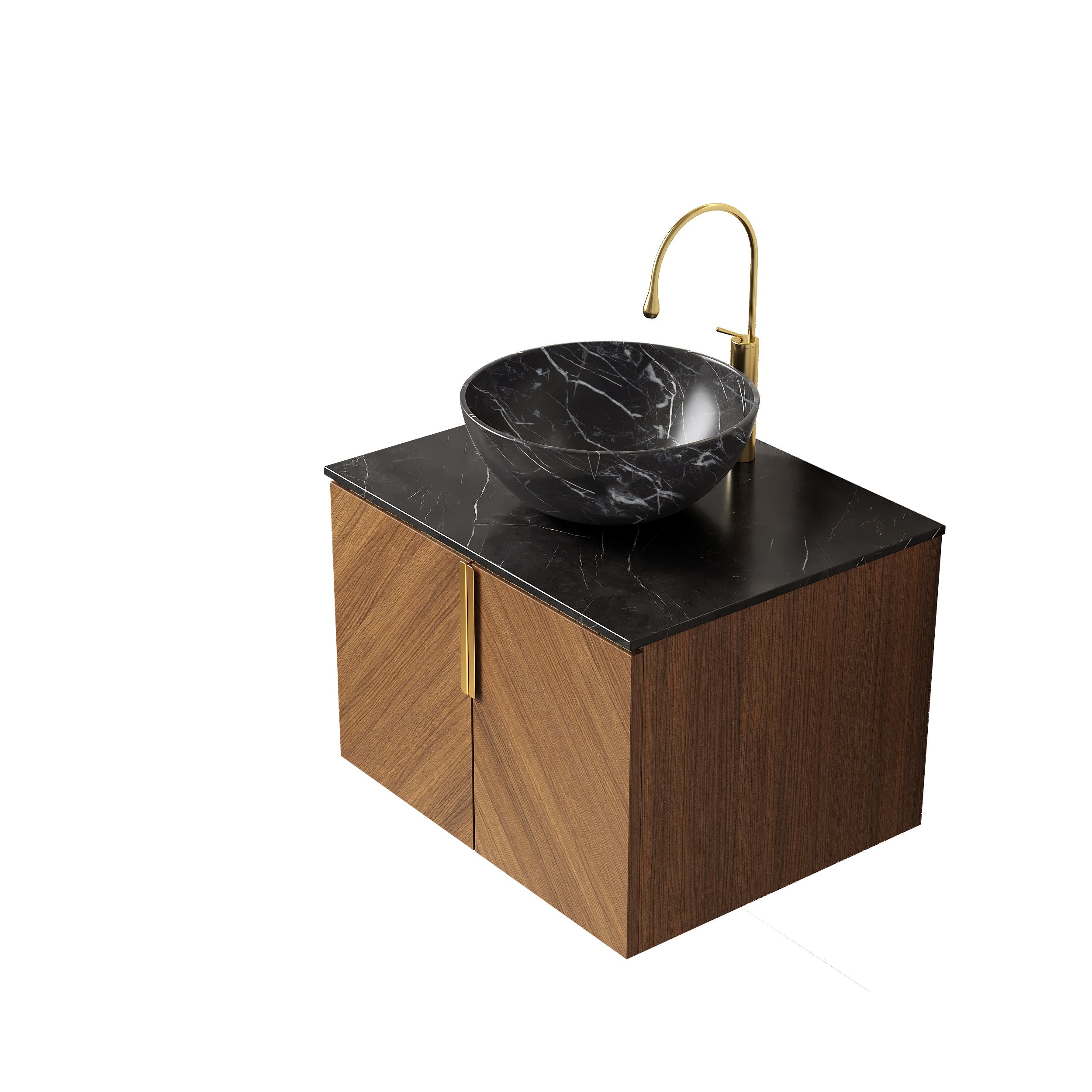 Logidon 61cm Wall Mounted Bathroom Furniture Black Ceramic Basin Stone Pattern