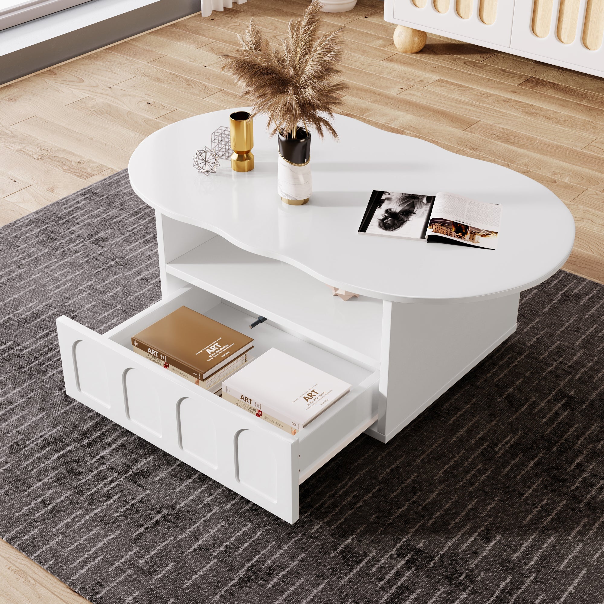 Logidon wolkvormige salontafel wit met lades en plank