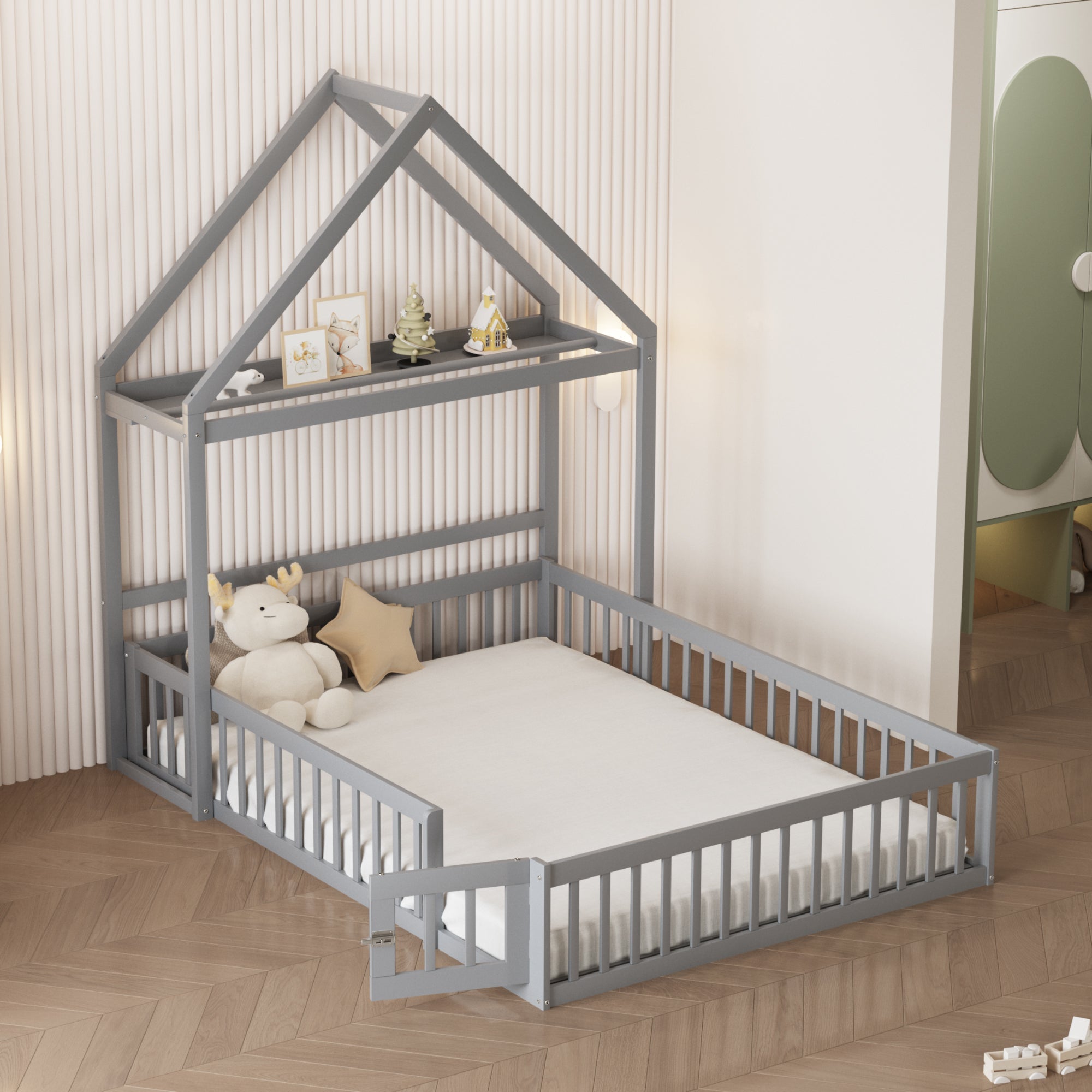 Logidon Kinderbed 140x200 Grijs met opbergruimte en deuren