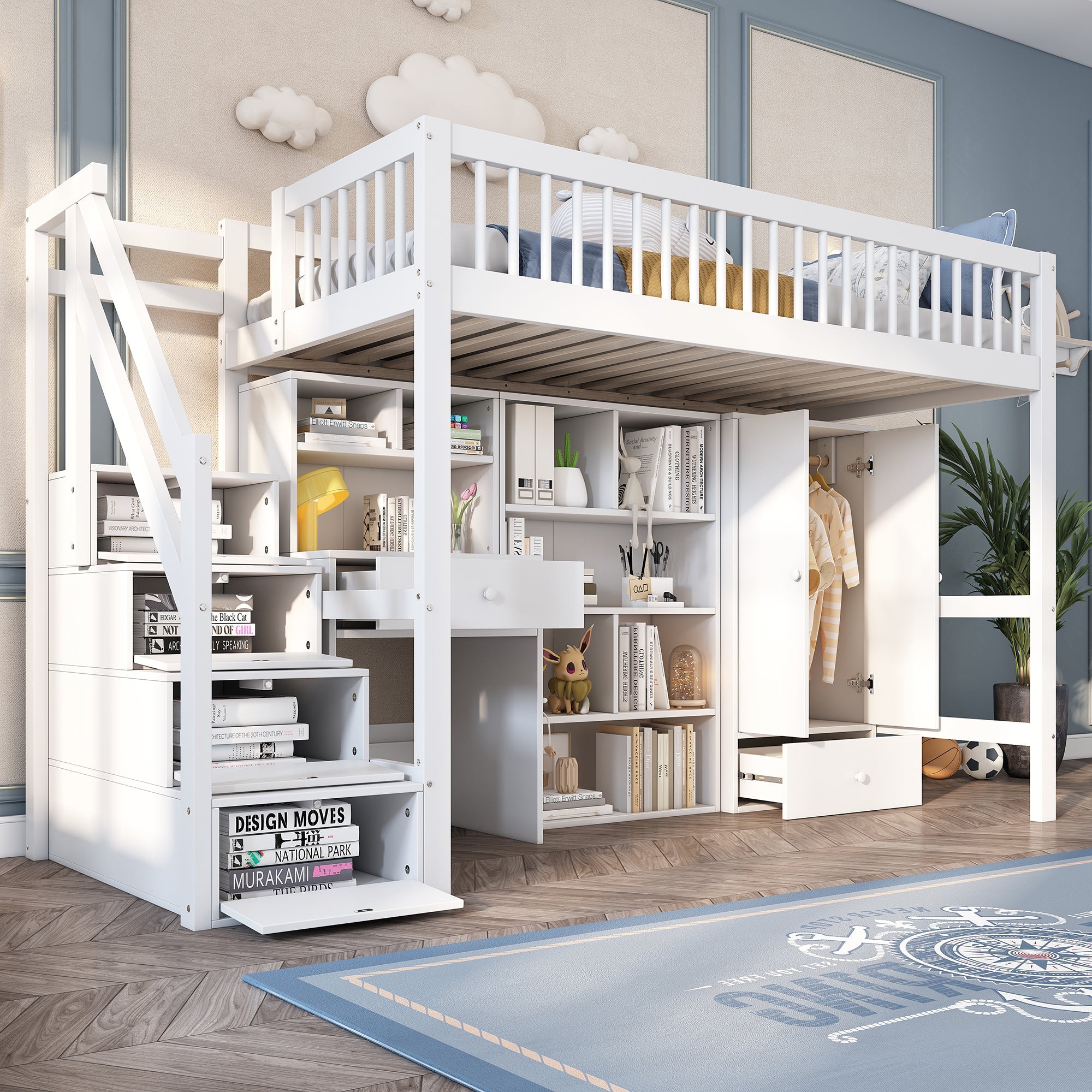 Logidon Kinderbed Loft Met Bureau Opbergruimte 90x200 Wit