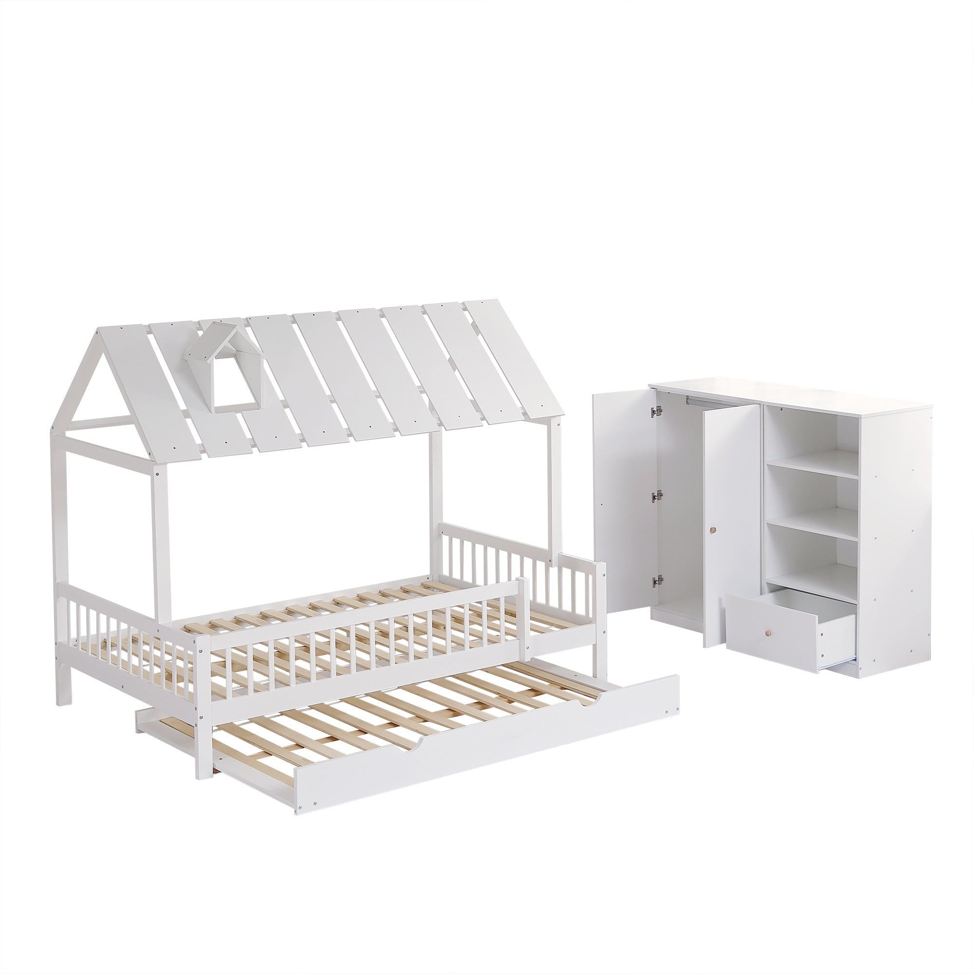 Logidon complete bedroom 3-piece house bed pull-out bed white 120x200