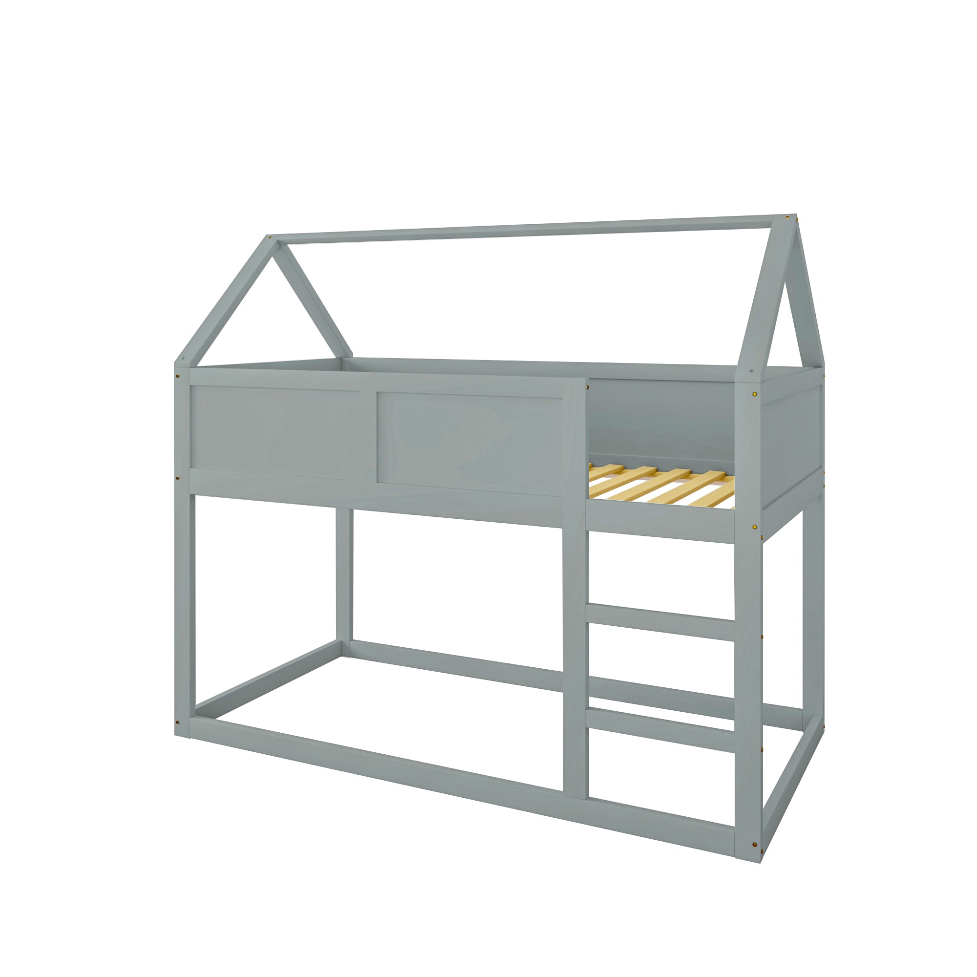 Logidon laag kinderbed 90x200 grijs met trap massief hout