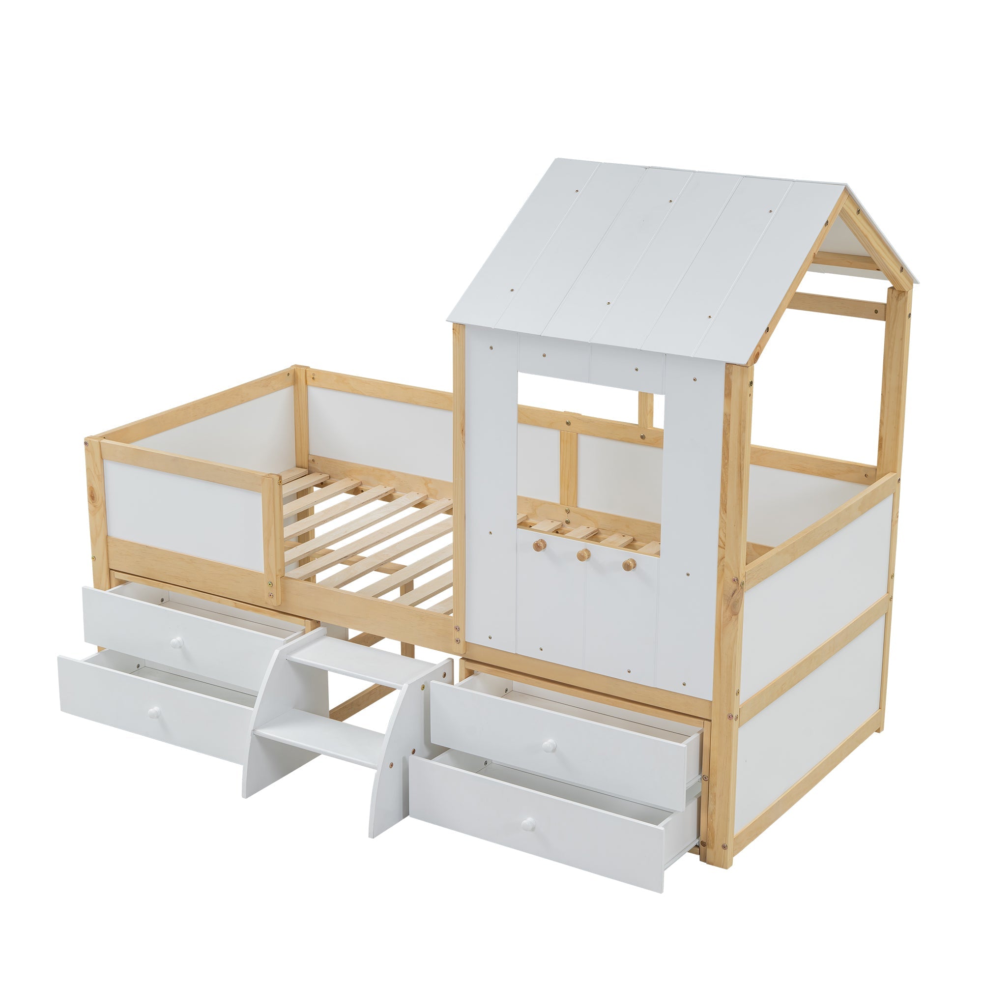 Logidon halfhoog huisbed 90x200 wit naturel met dak