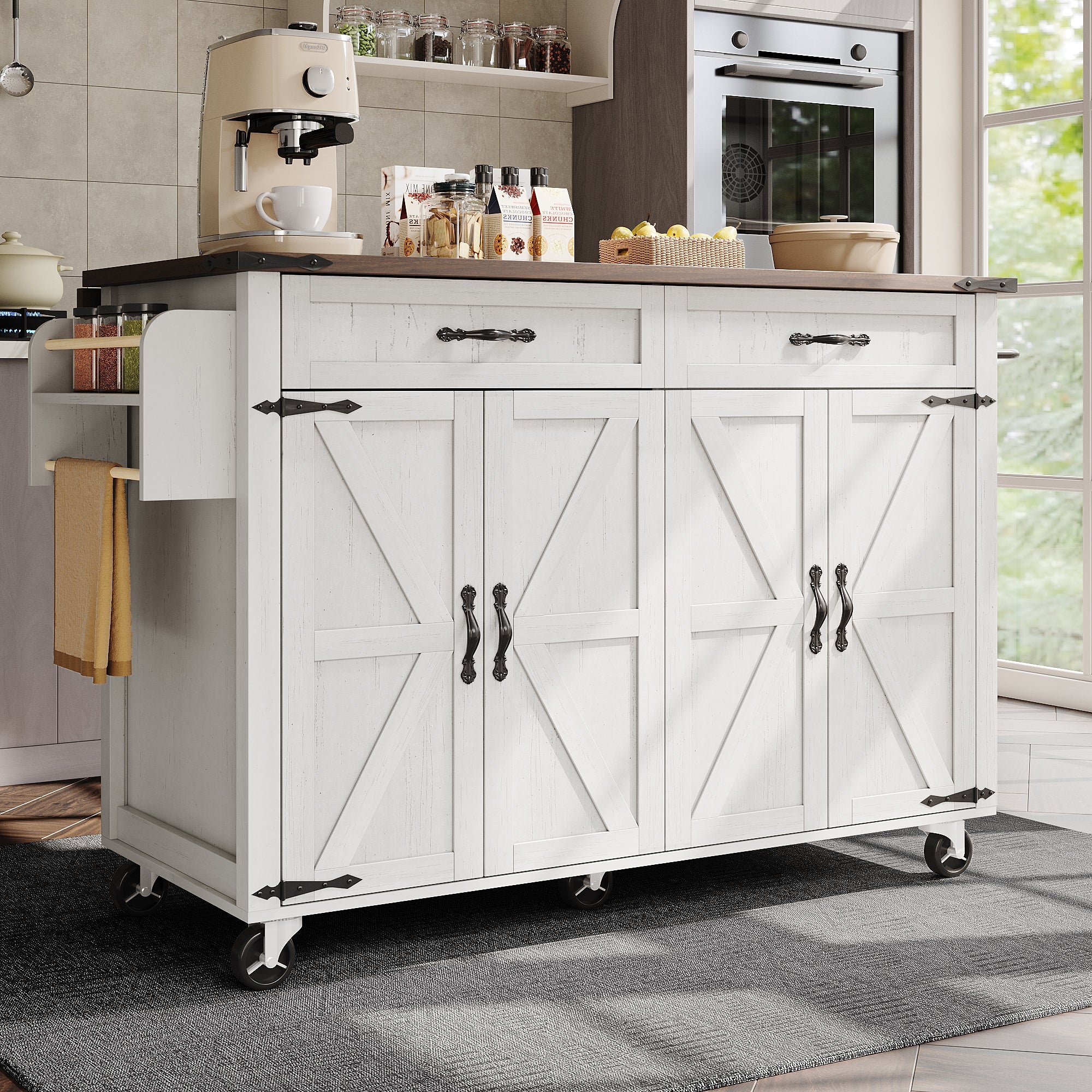 Logidon Kitchen Island With Extendable Worksheet Beige On Wheels