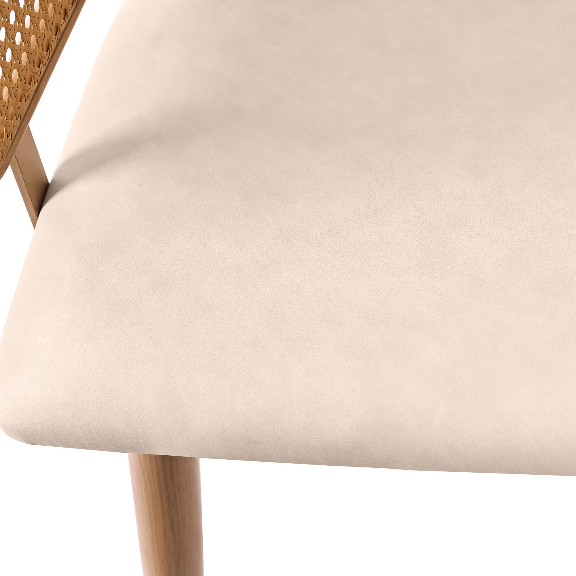 Logidon eetkamerstoelen met rotan rugleuning en PU lederen kussens beige