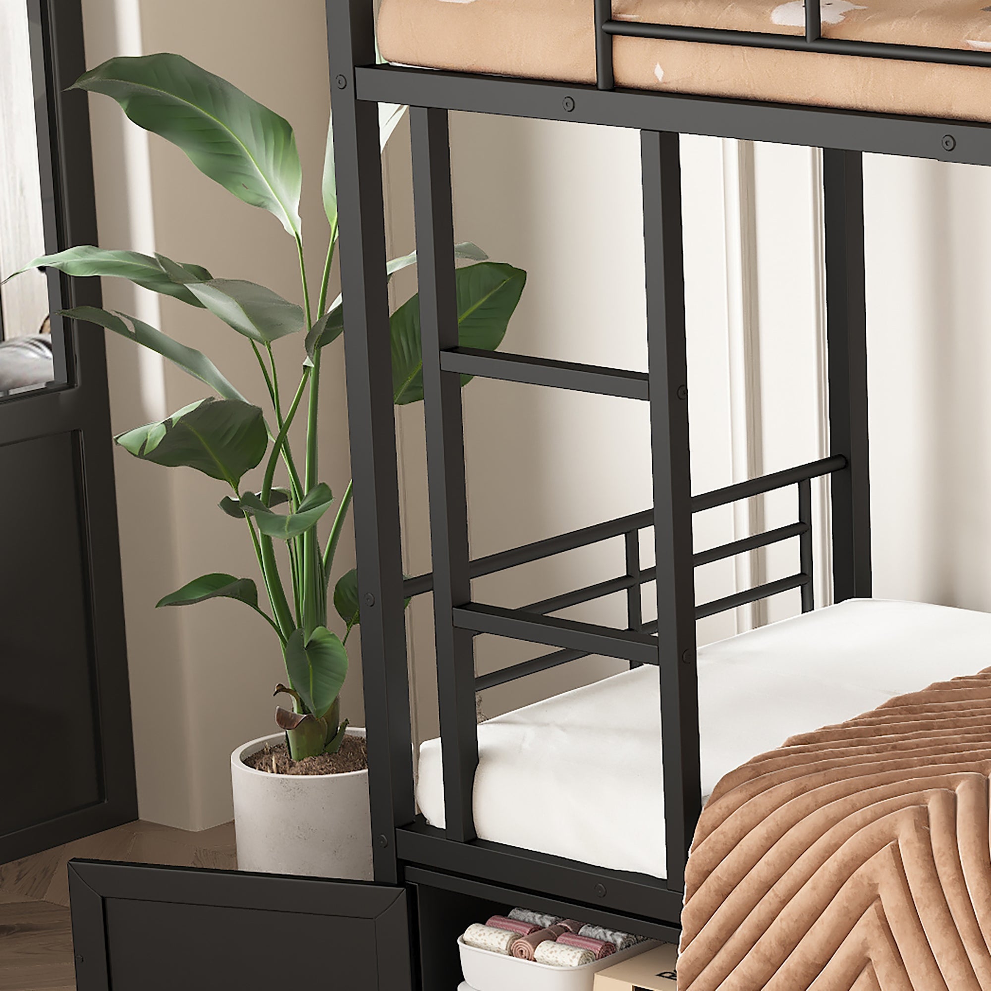 Logidon stapelbed ijzeren frame zwart 90x200 cm met schoenenrek