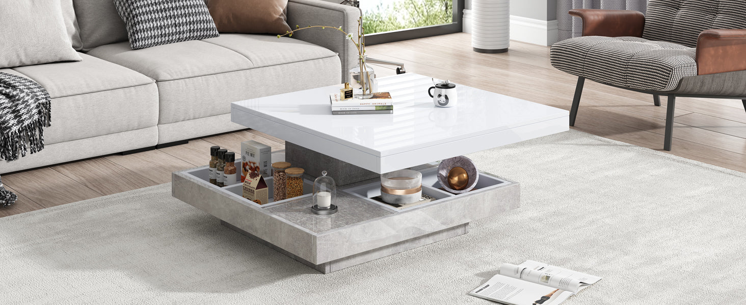 Logidon 360 graden draaibare salontafel 70x70x36 cm wit hoogglans