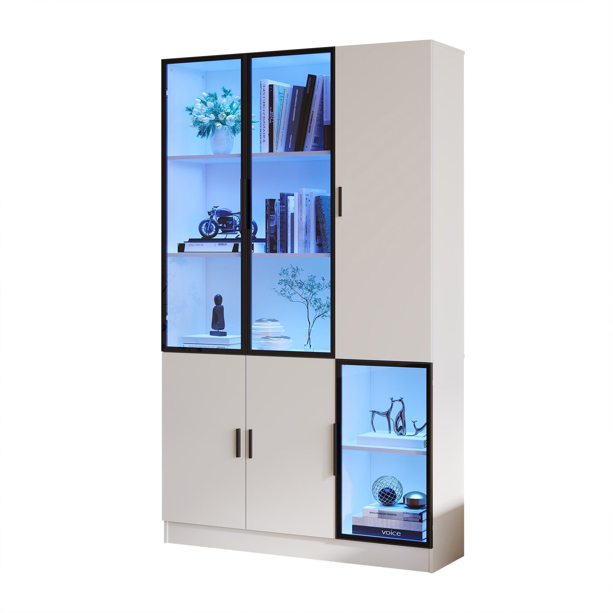 Logidon vitrinekast 120x35x200 cm wit met glazen deuren LED