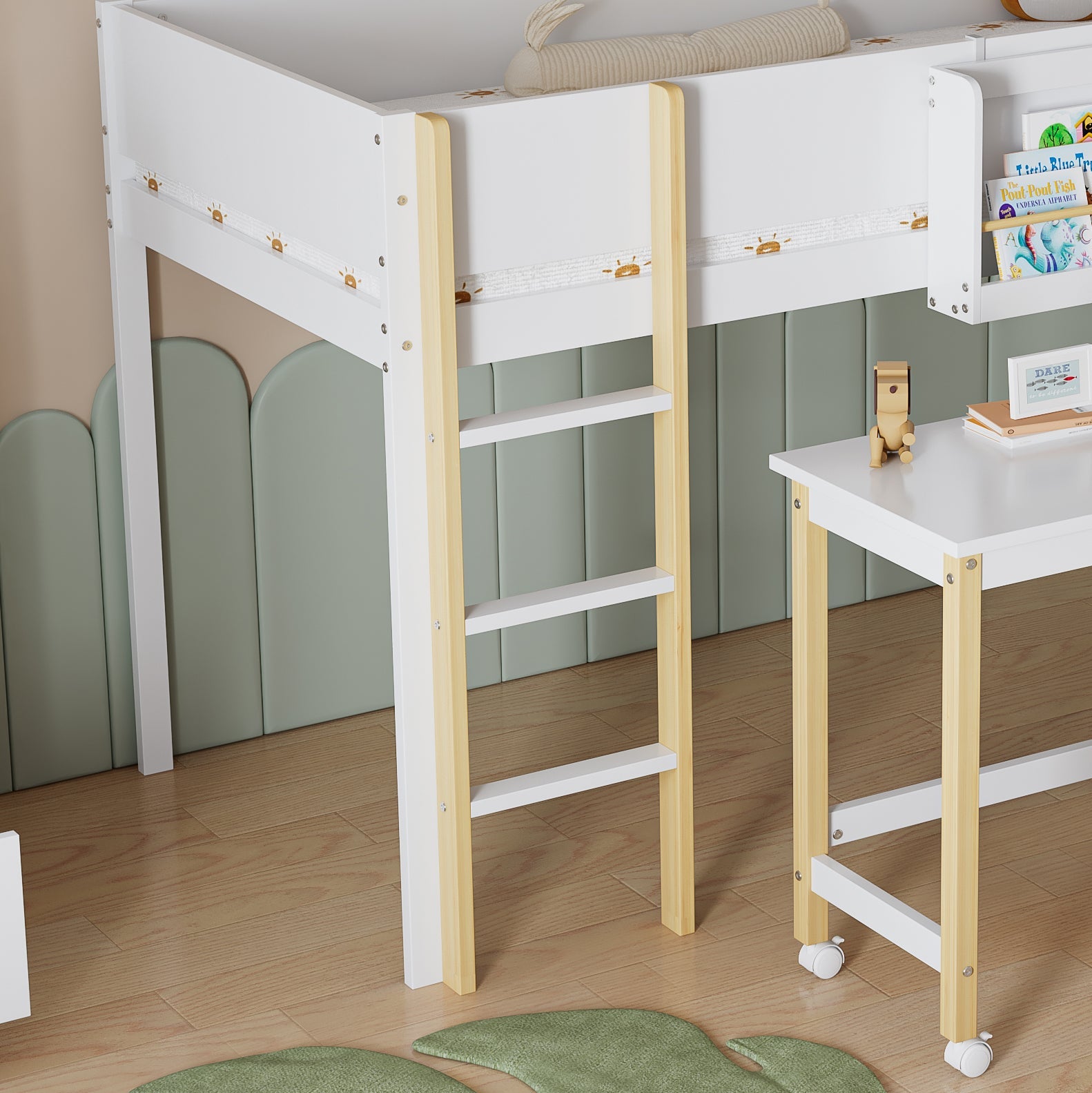 Logidon complete bedroom 3-piece loft bed with slide white/natural