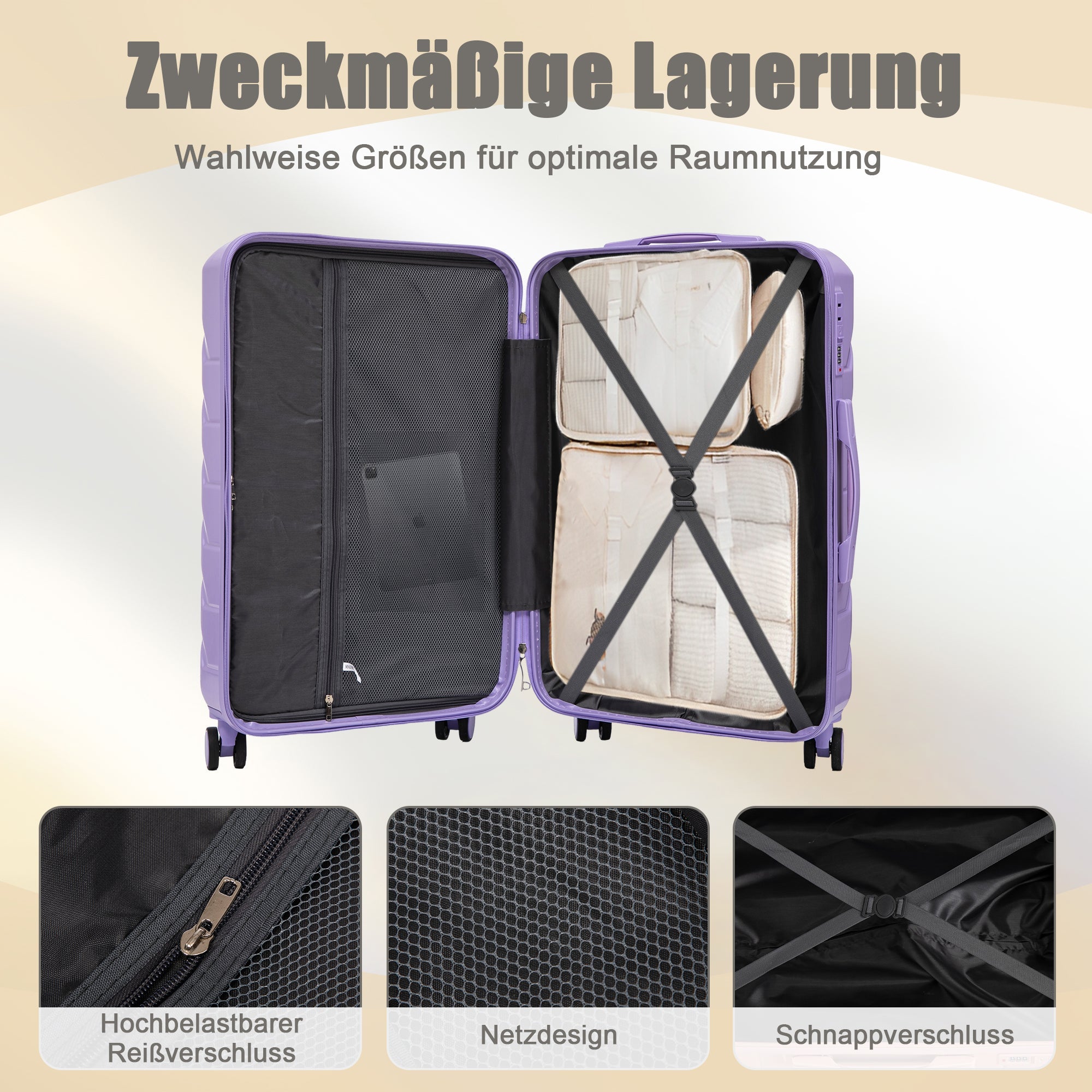 Logidon 4-delige ABS Spinnerkofferset Blauw Paars 14 19 24 28 Inch
