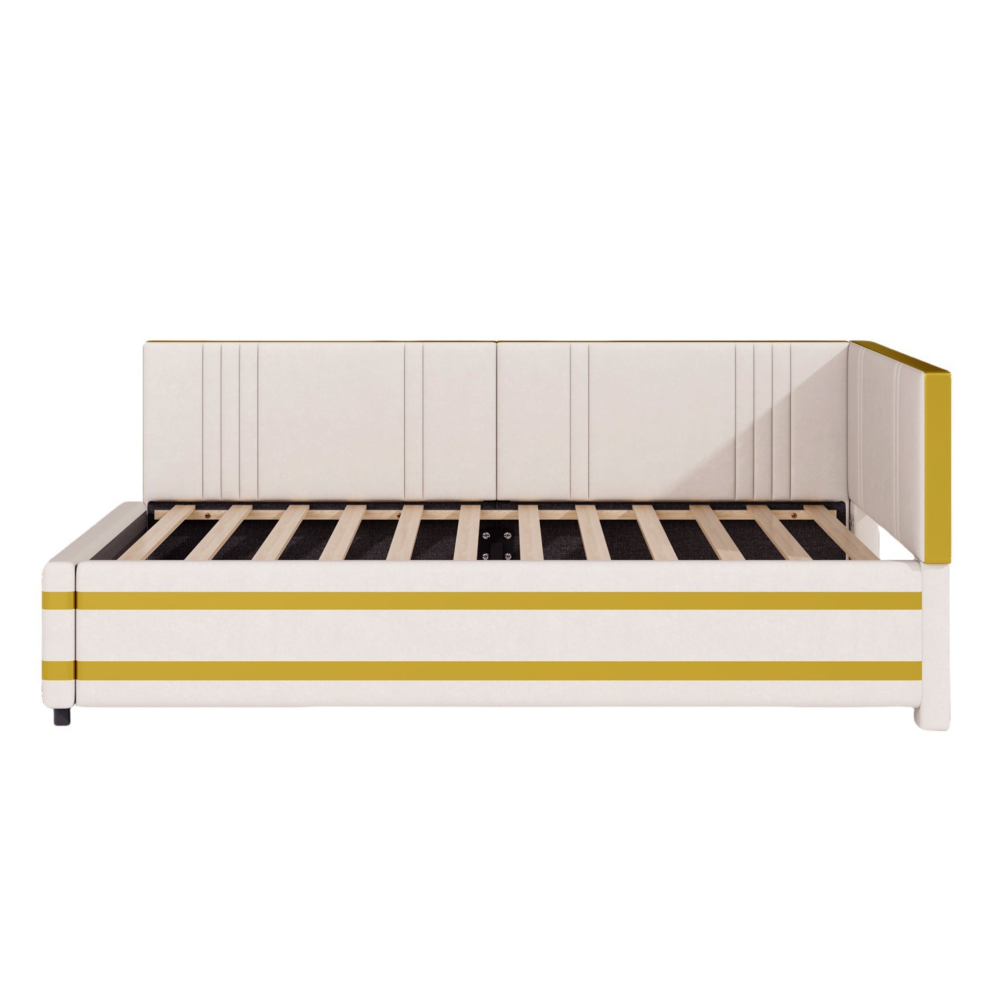 Logidon gestoffeerd bed 90x200 beige met lattenbodem multifunctioneel bed