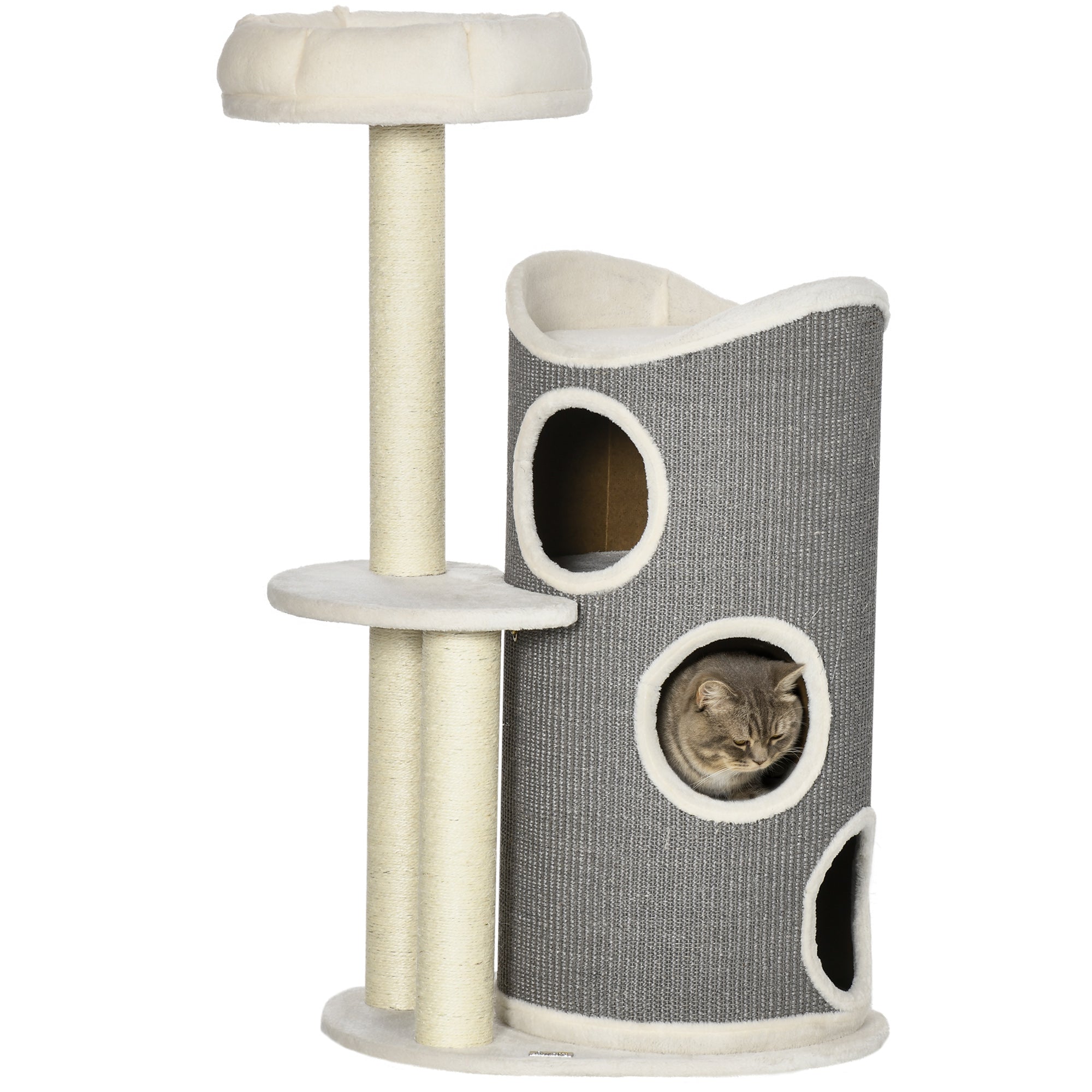 Logidon Krabpaal 109 cm Wit Grijs met Krabton en Kattenmand