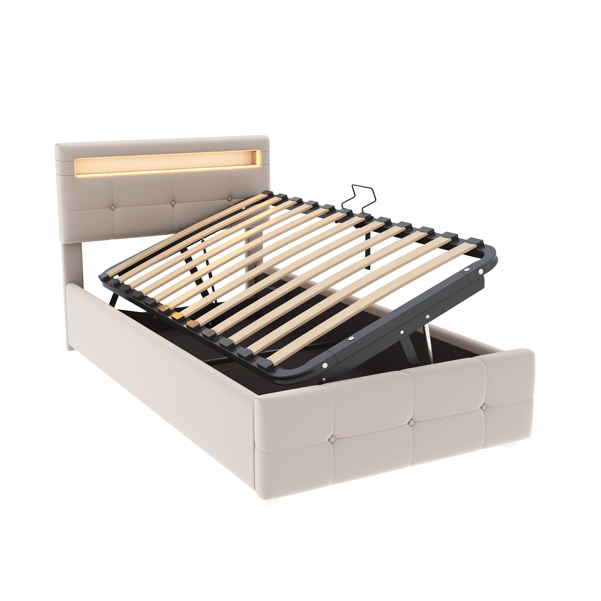 Logidon kinderbed 90x200 cm met LED verlichting beige fluweel