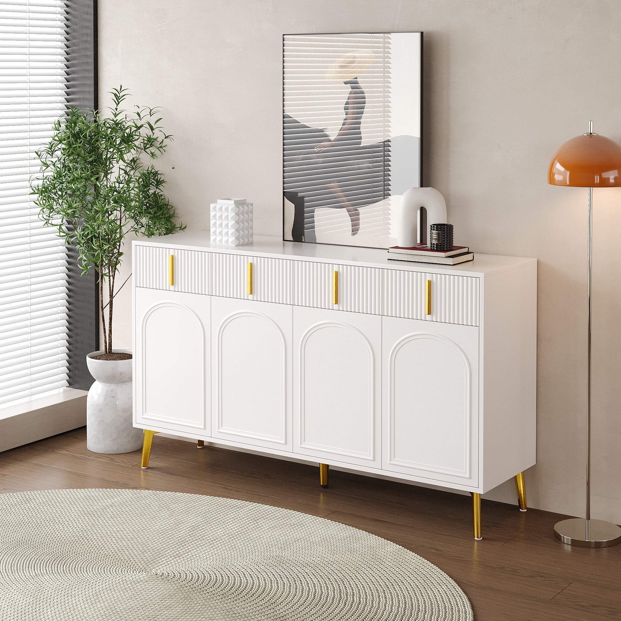 Logidon dressoir wit met gouden handgrepen en poten, 4 deuren