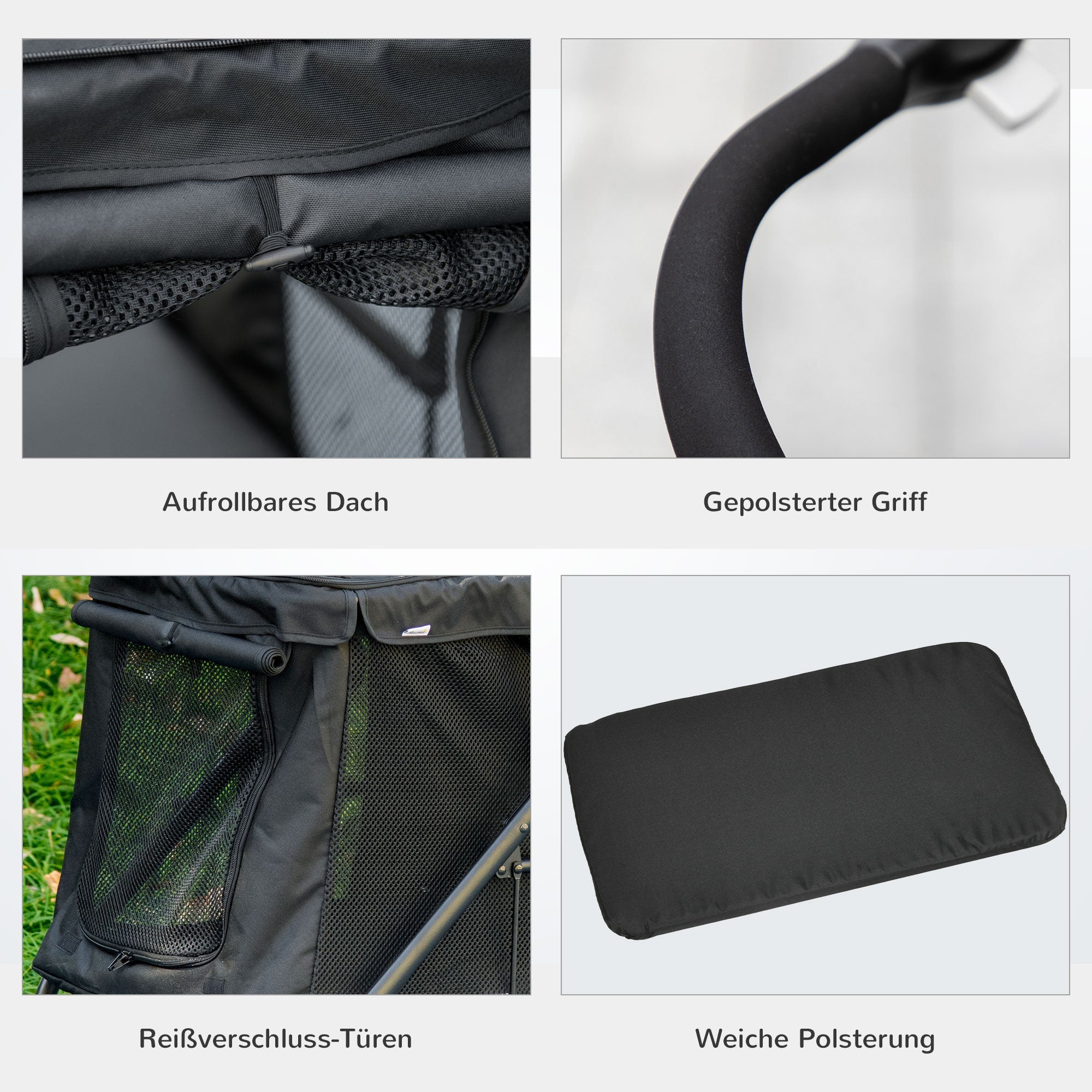 Logidon Hondenkar 3-in-1 Dierenwagen Grijs Oxford tot 10 kg