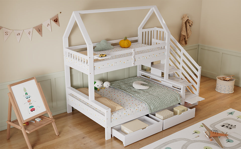 Logidon stapelbed kinderbed wit 90x200 en 140x200 met dakdesign