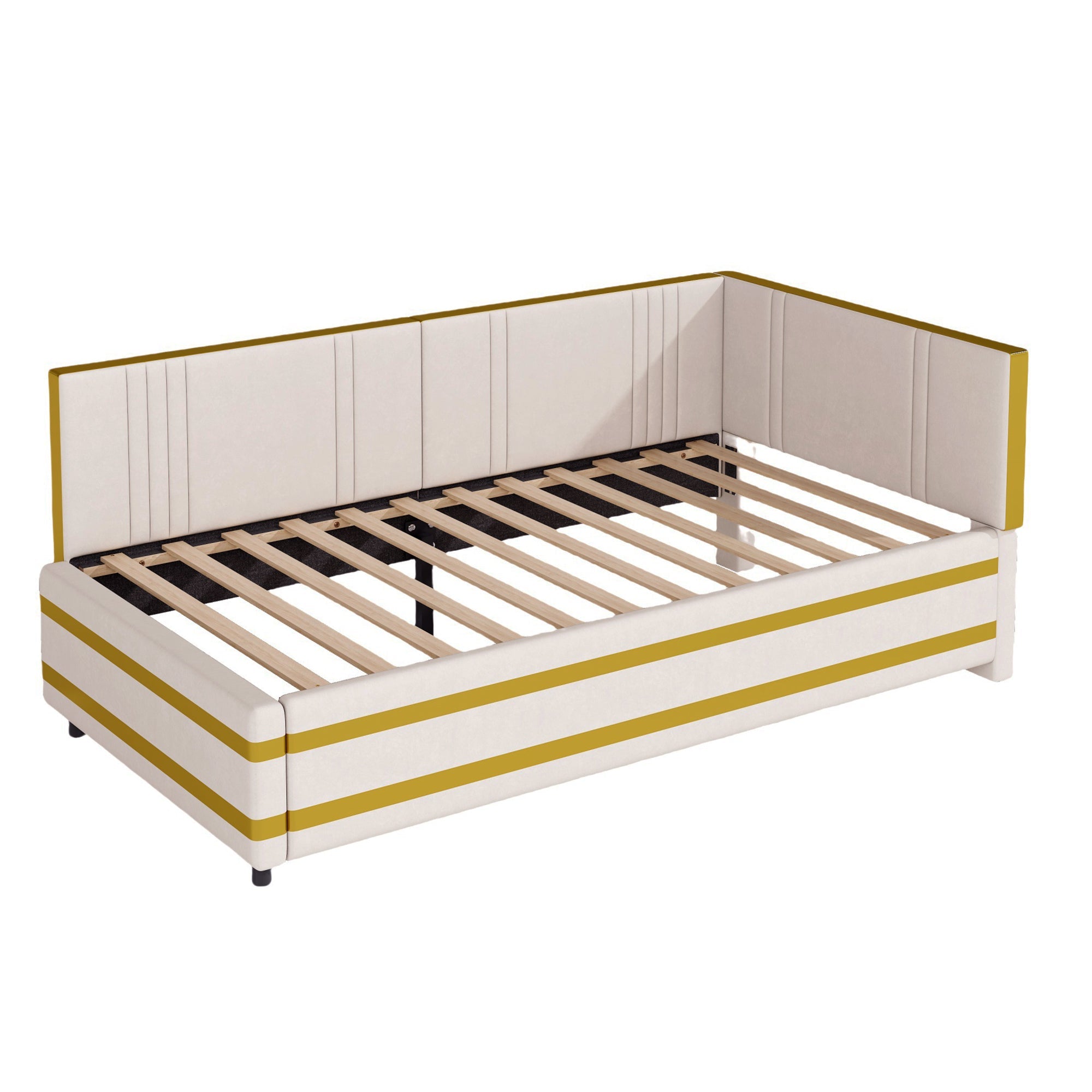 Logidon gestoffeerd bed 90x200 beige met lattenbodem multifunctioneel bed