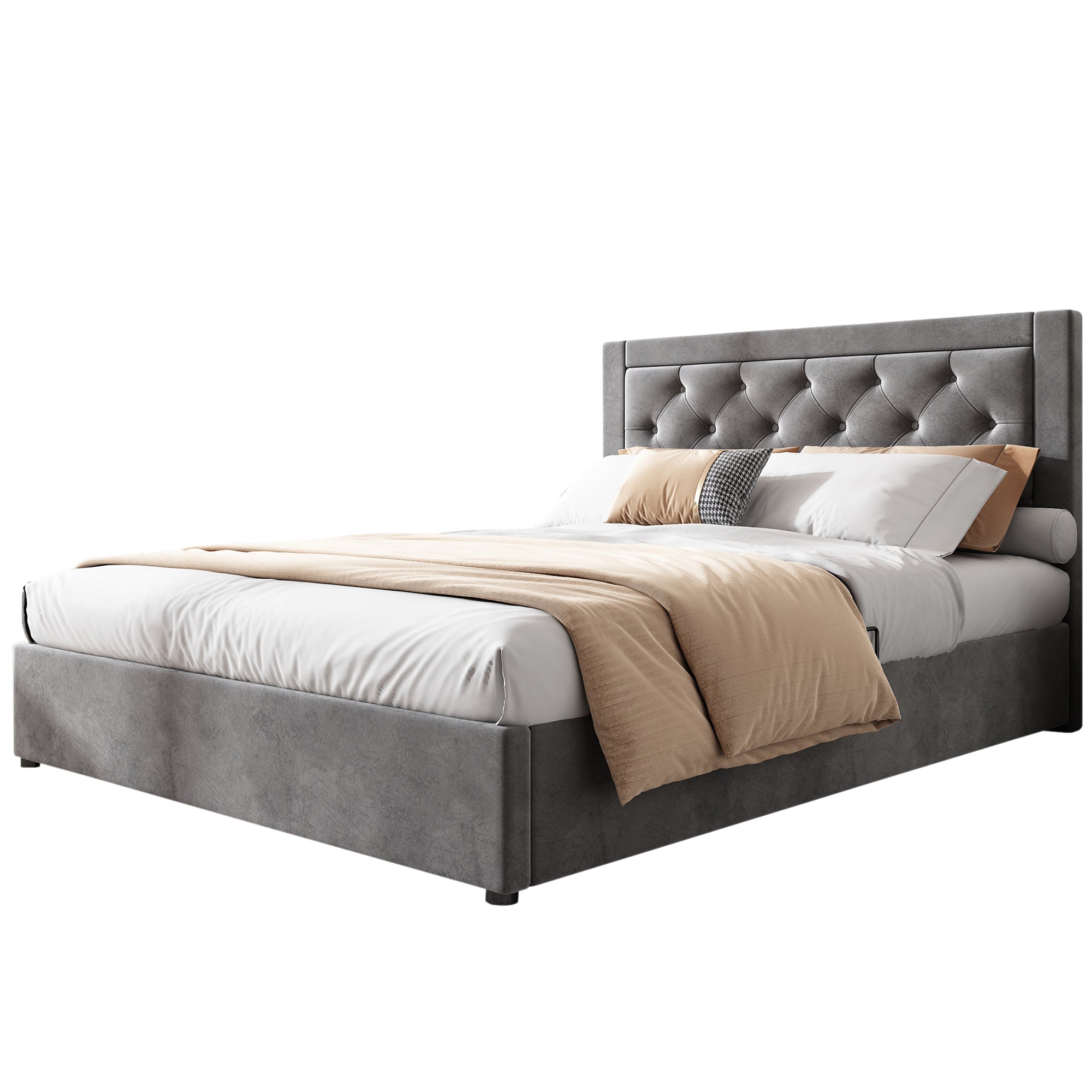 Logidon gestoffeerd bed met opbergruimte Chesterfield stijl 140x200 grijs