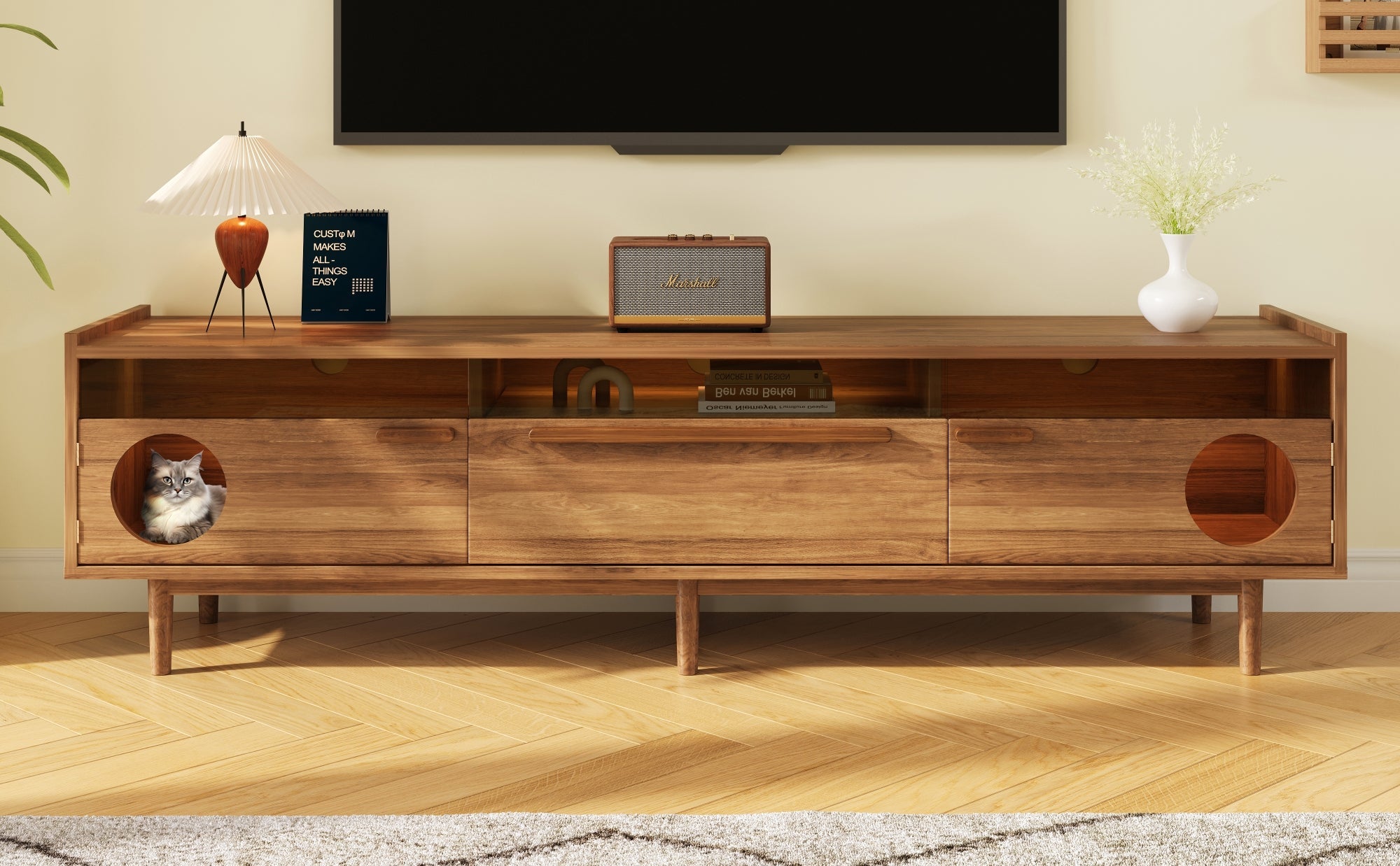 Logidon Modern TV-meubel met LED Kattentoilet Walnoot 180x40x50