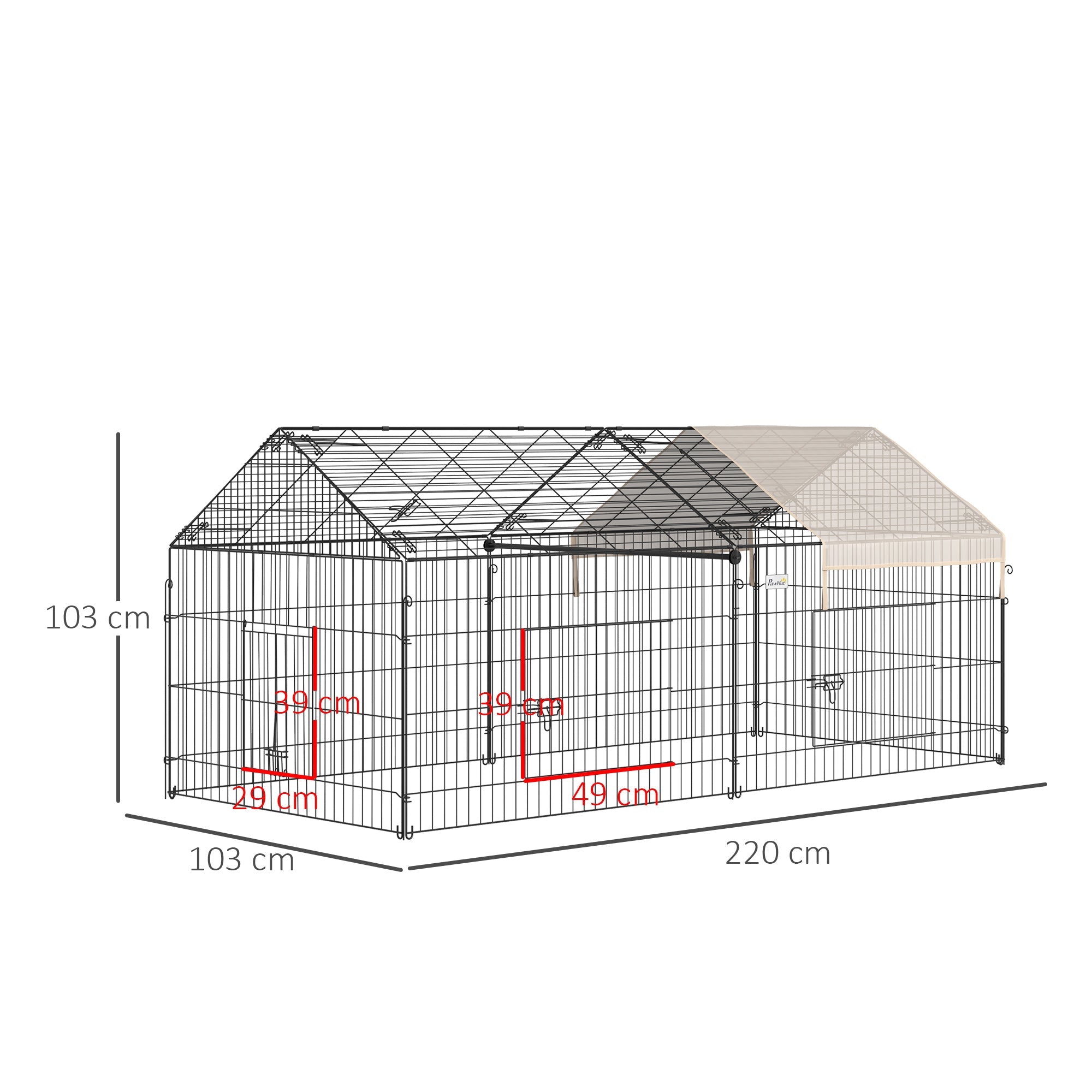 Logidon buitenverblijf met zonwering voor kleine dieren 220x103x103 cm