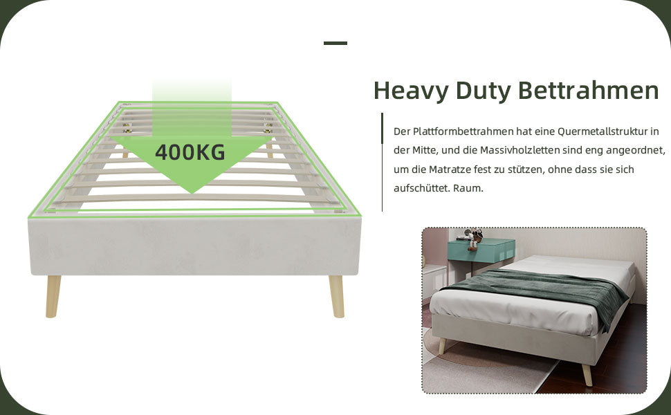 Bedframe in Logidon stof 90x200 beige fluwelen stof