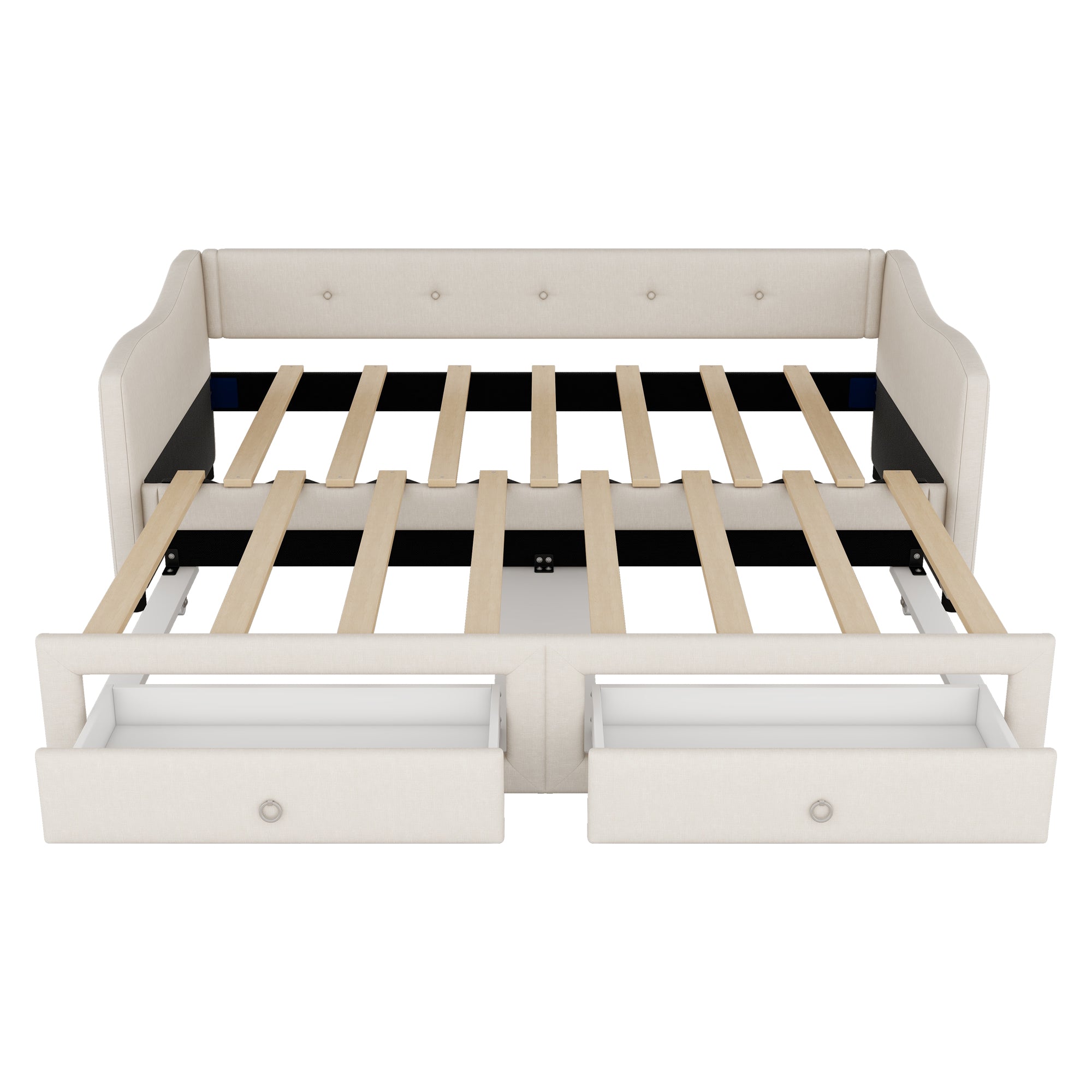 Logidon dagbed 90x200cm beige linnen met uitschuifbaar bed