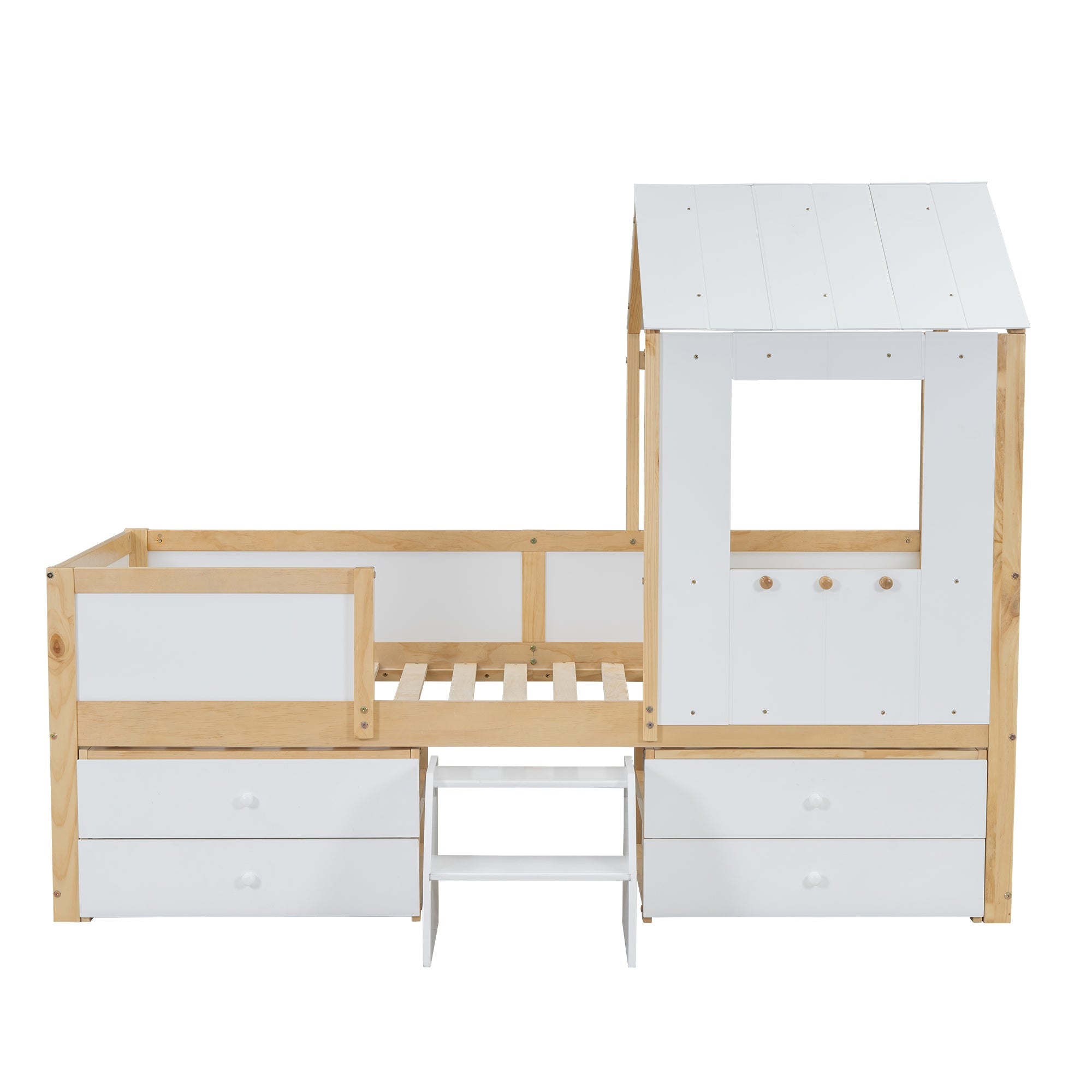 Logidon halfhoog huisbed 90x200 wit naturel met dak