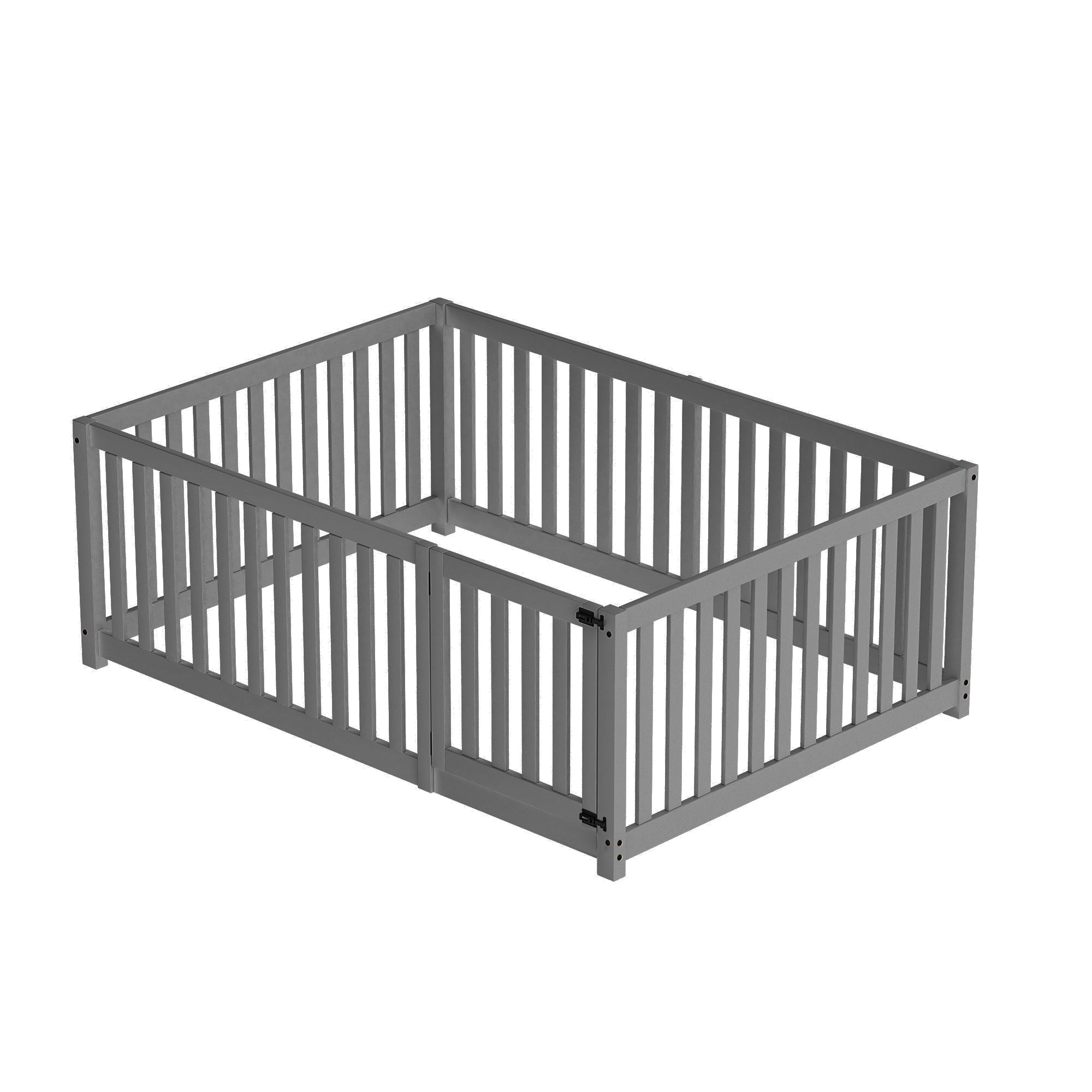 Logidon Kinderbed 140 x 200 Grijs met Deur en Hekhout
