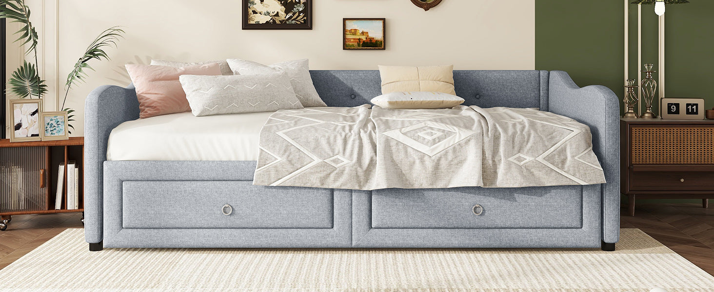 Logidon daybed 90x200 cm with pull-out bed, 2 drawers gray