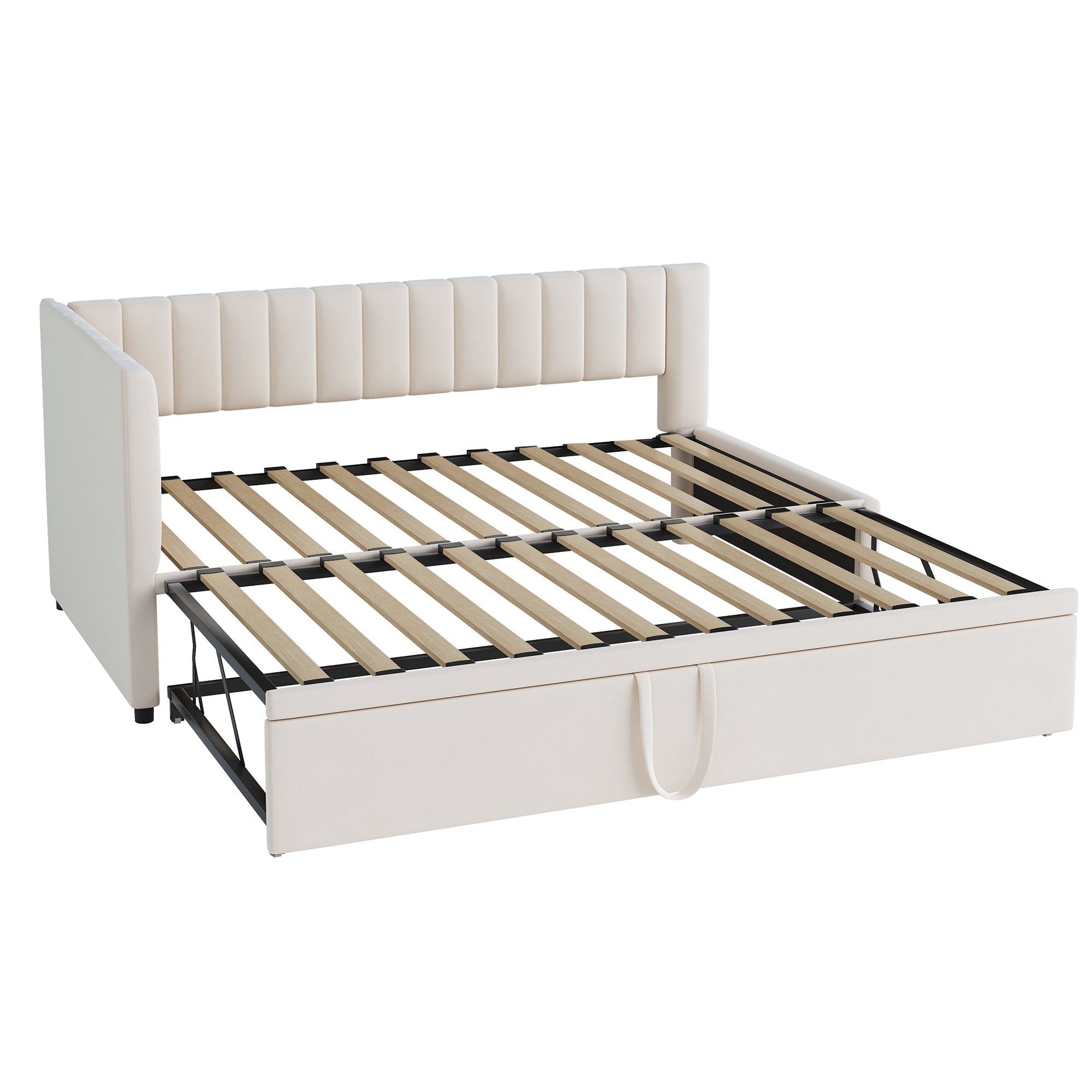 Logidon sofa bed L-shape beige velvet pull-out bed 90/180x200