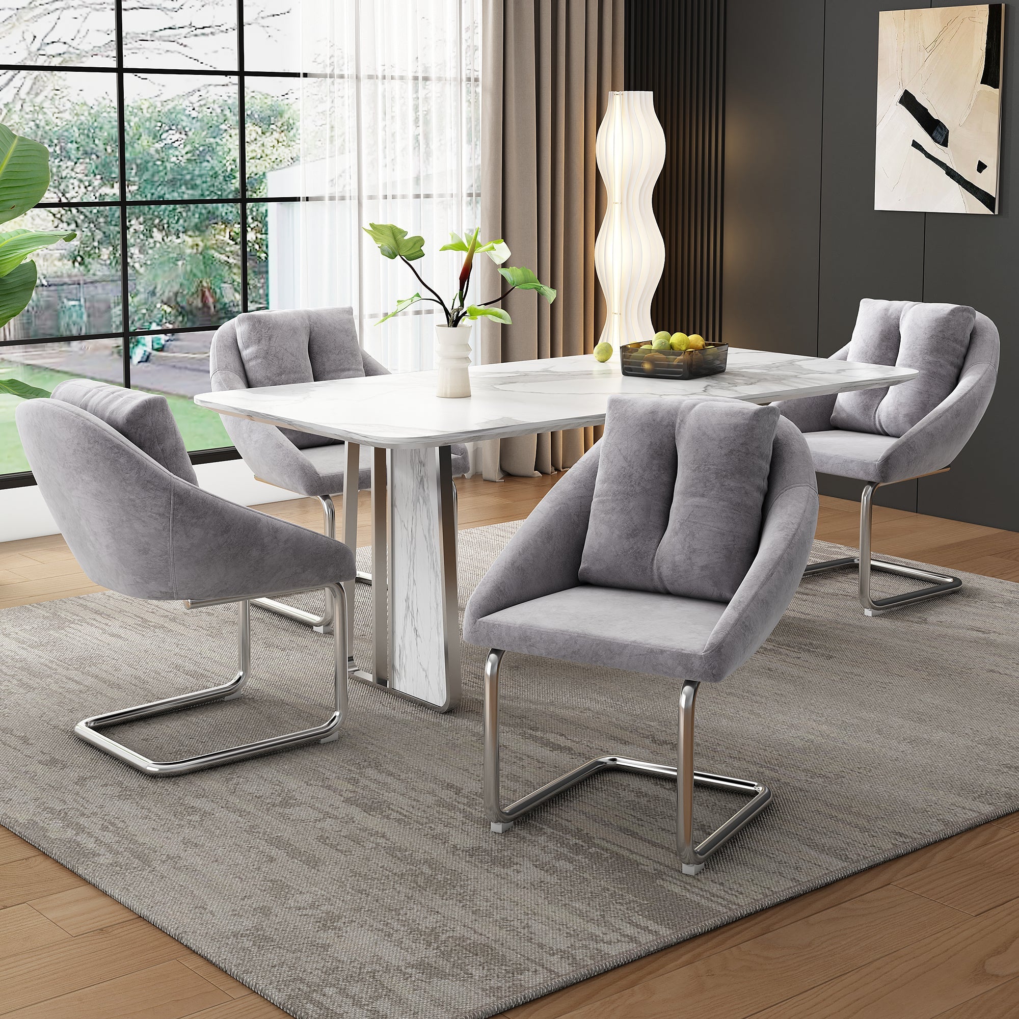 Logidon Dining Room Chairs Velvet Gray Set of 6 with Cushions Luxury Swivel Chair