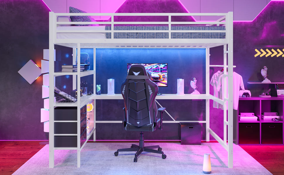 Logidon loft bed 140x200 with LED lighting USB socket 3 drawers