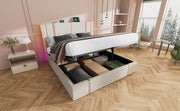 Logidon upholstered bed double bed 180x200 USB-C charging function beige storage space