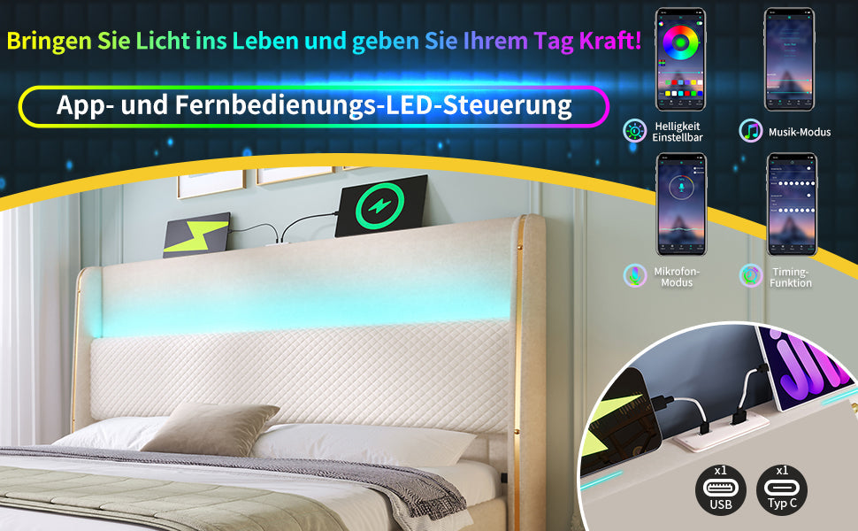 Logidon hydraulisch bed 140x200 beige linnenlook met LED